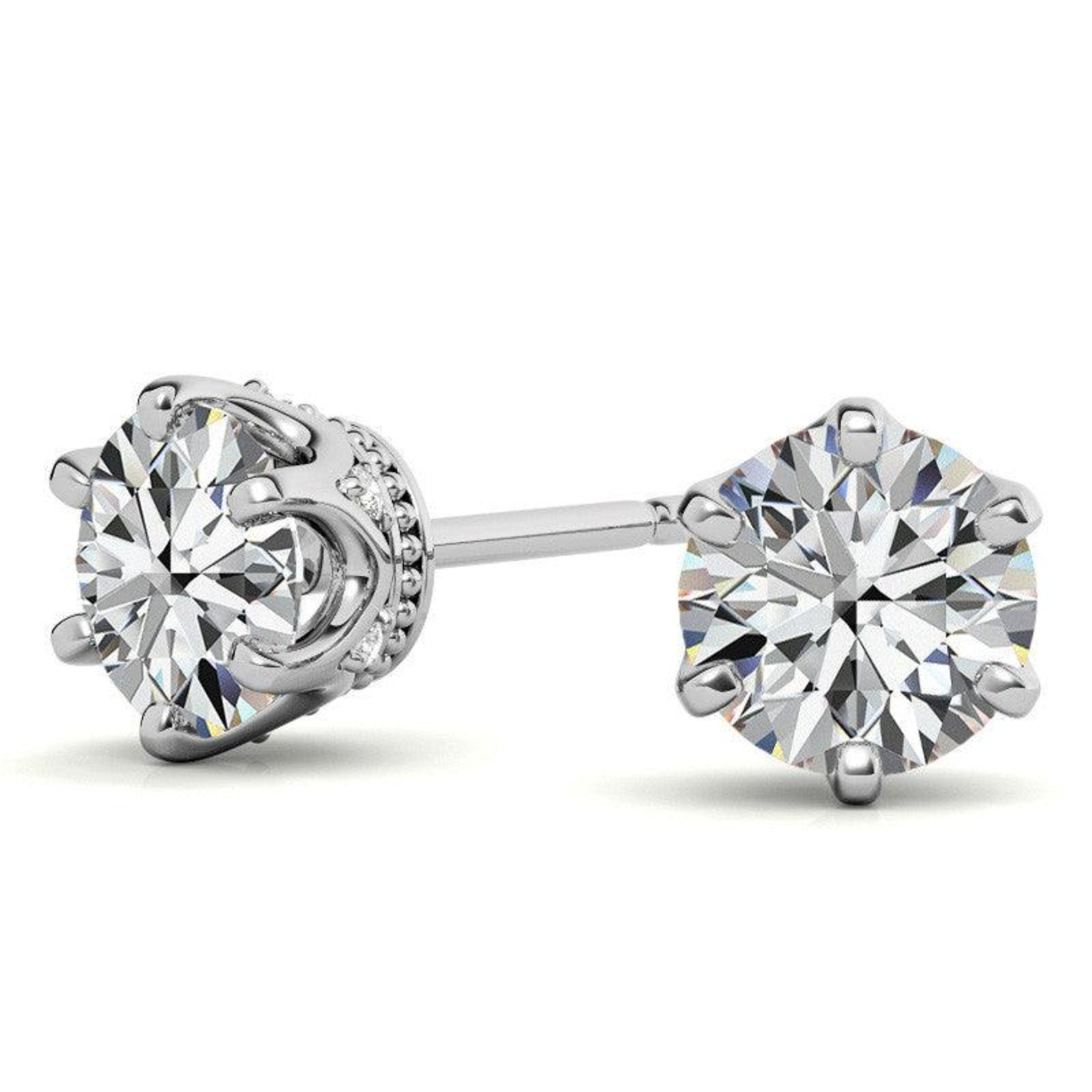 Classic Solitaire Round White Gold Silver Rhodium-Plated Earring For Woman