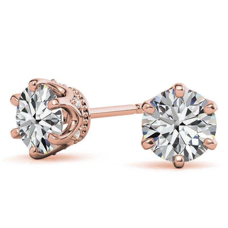 Classic Solitaire Round Rose Gold Silver Rhodium-Plated Earring For Woman