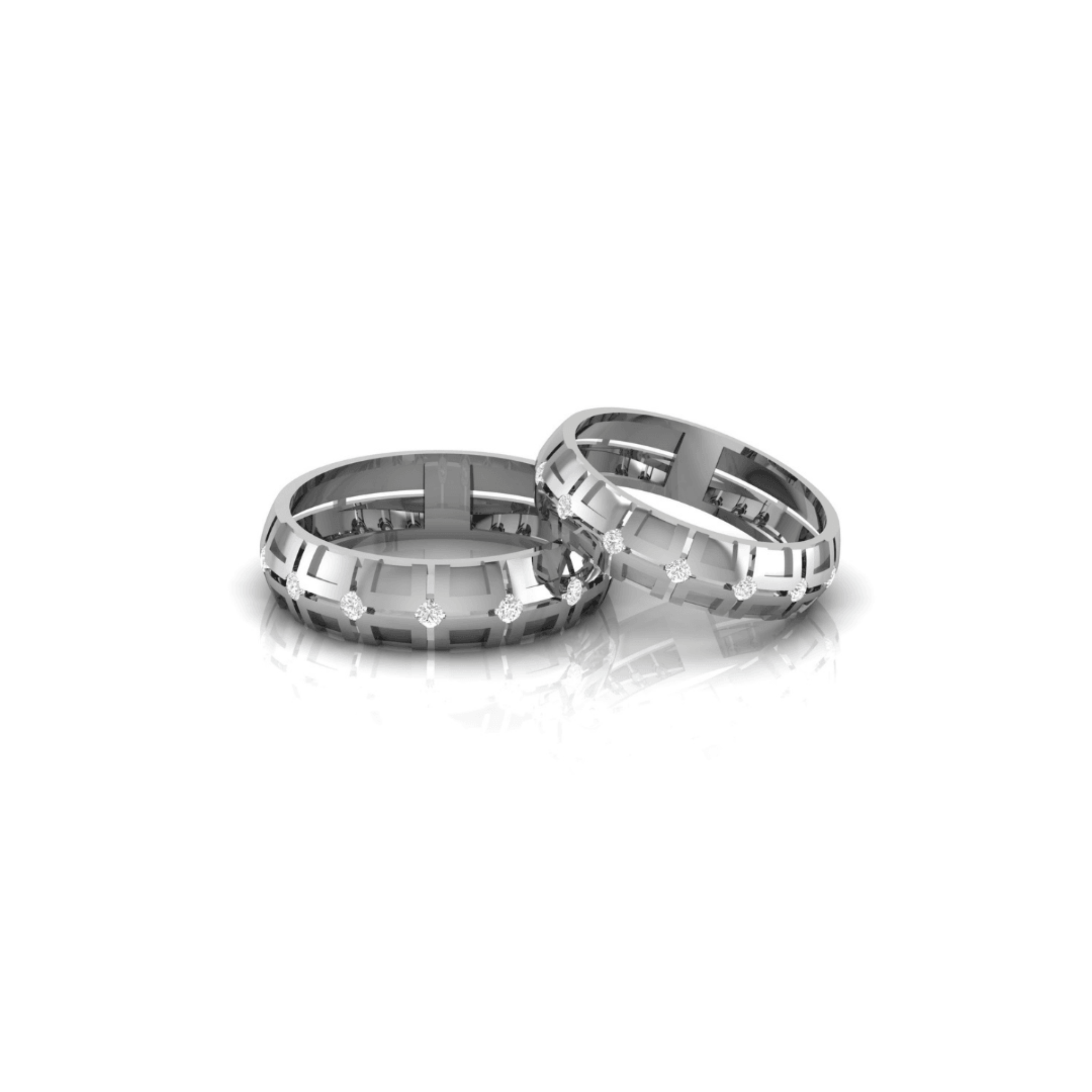 Adjustable Silver White Gold Elegant Geometric Diamond Band For Couple