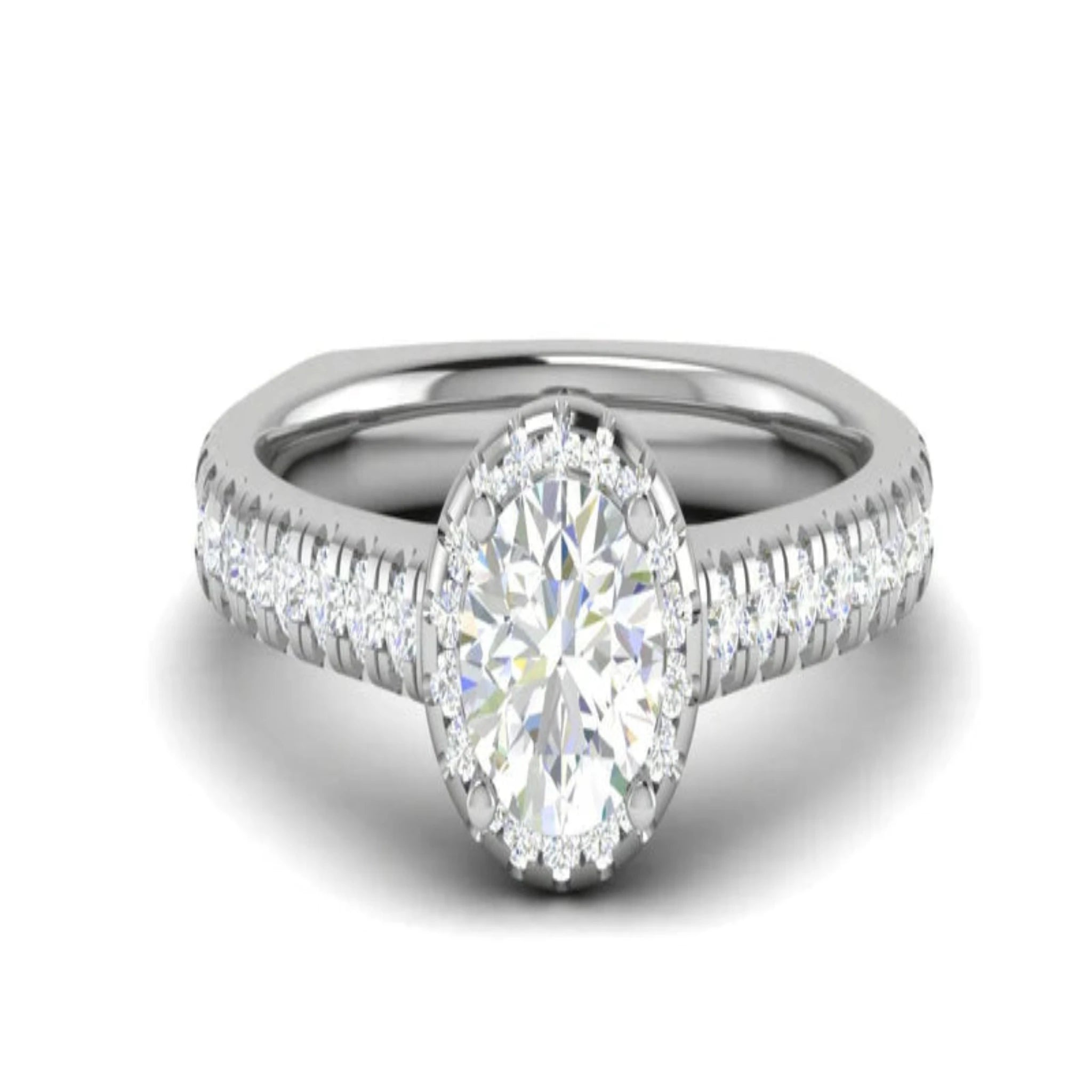 White Gold Adjustable Silver Gleaming Round Halo Pave Diamond Ring For Woman