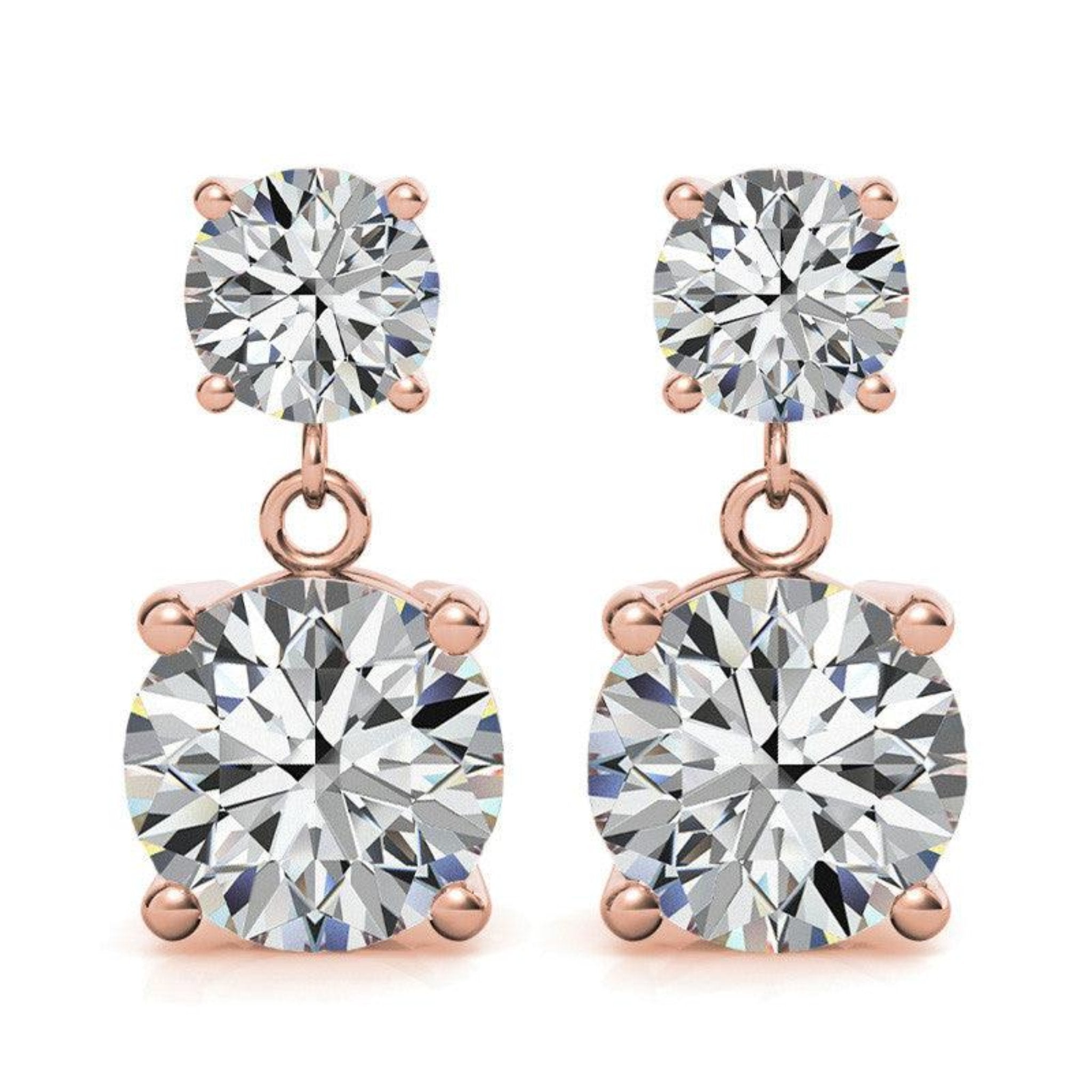 Double Solitaire Rose Gold Silver Dainty Dangling Earring For Woman