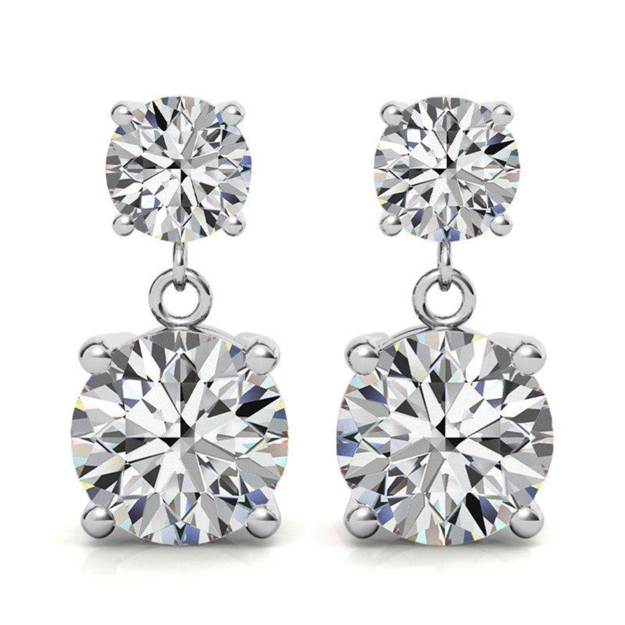 Double Solitaire White Gold Silver Dainty Dangling Earring For Woman