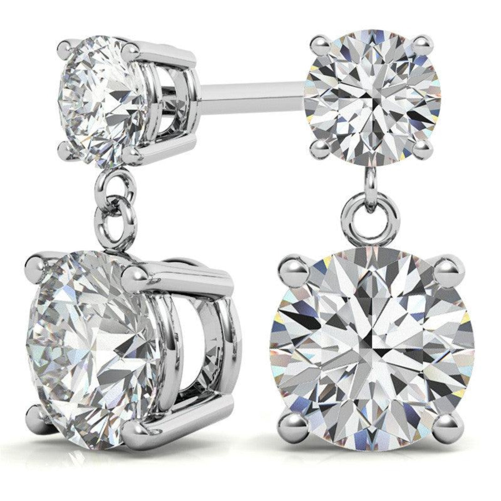 Double Solitaire White Gold Silver Dainty Dangling Earring For Woman