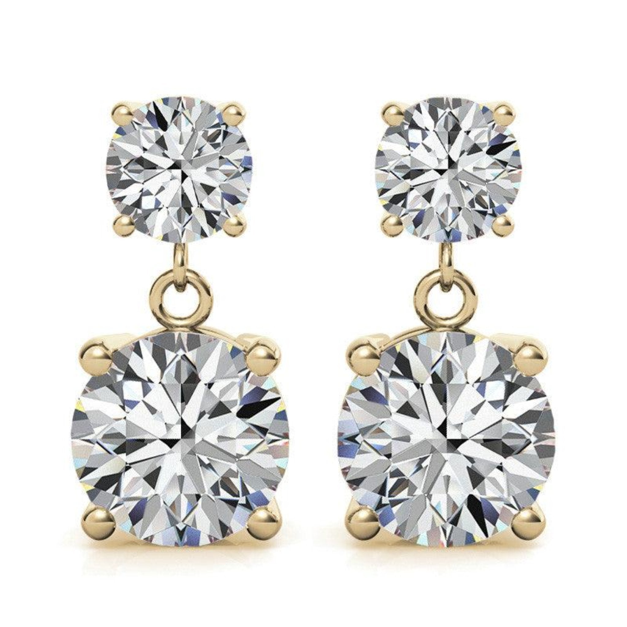 Double Solitaire Yellow Gold Silver Dainty Dangling Earring For Woman