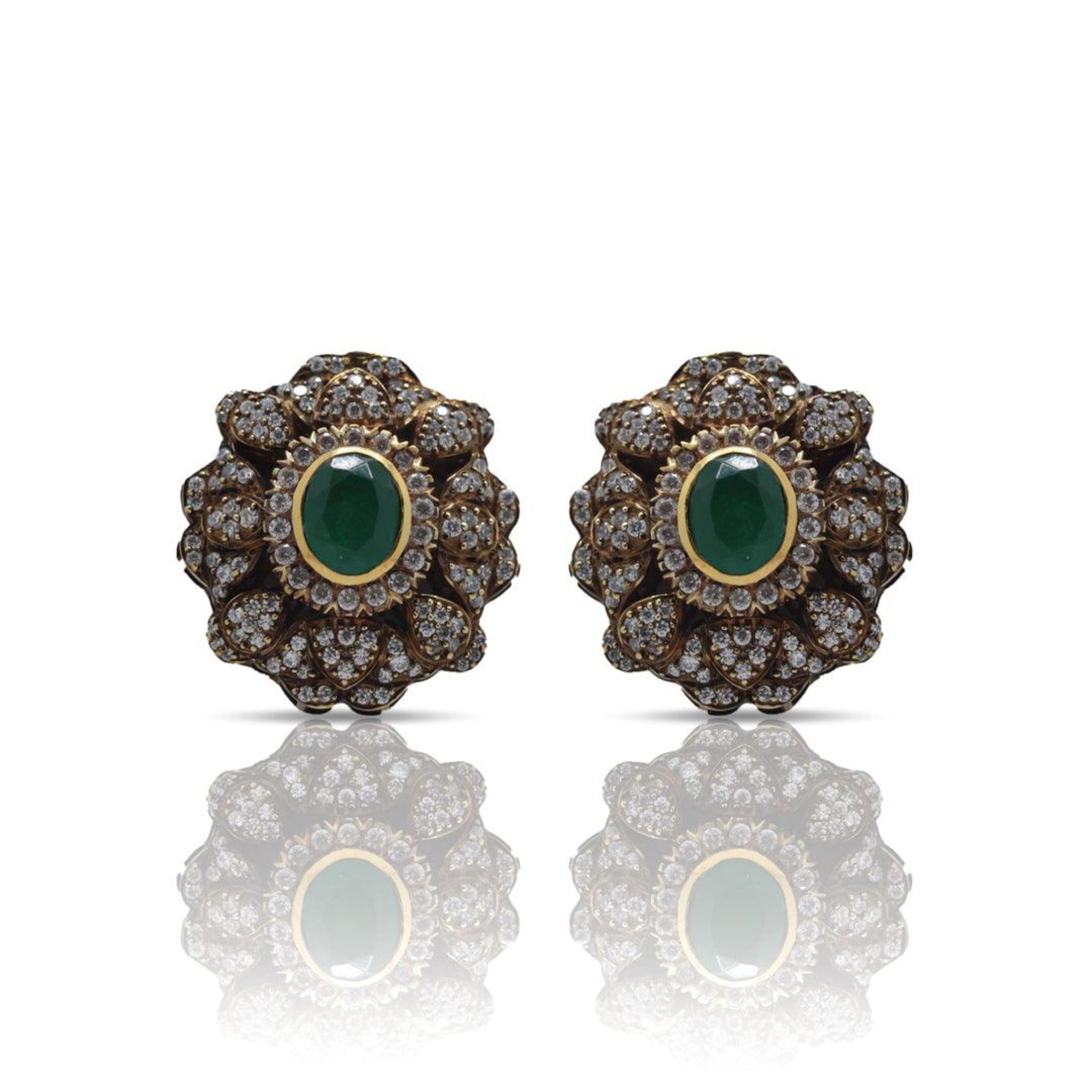 925 Sterling Silver Heptagonal Splendor Emerald Earring - Auory