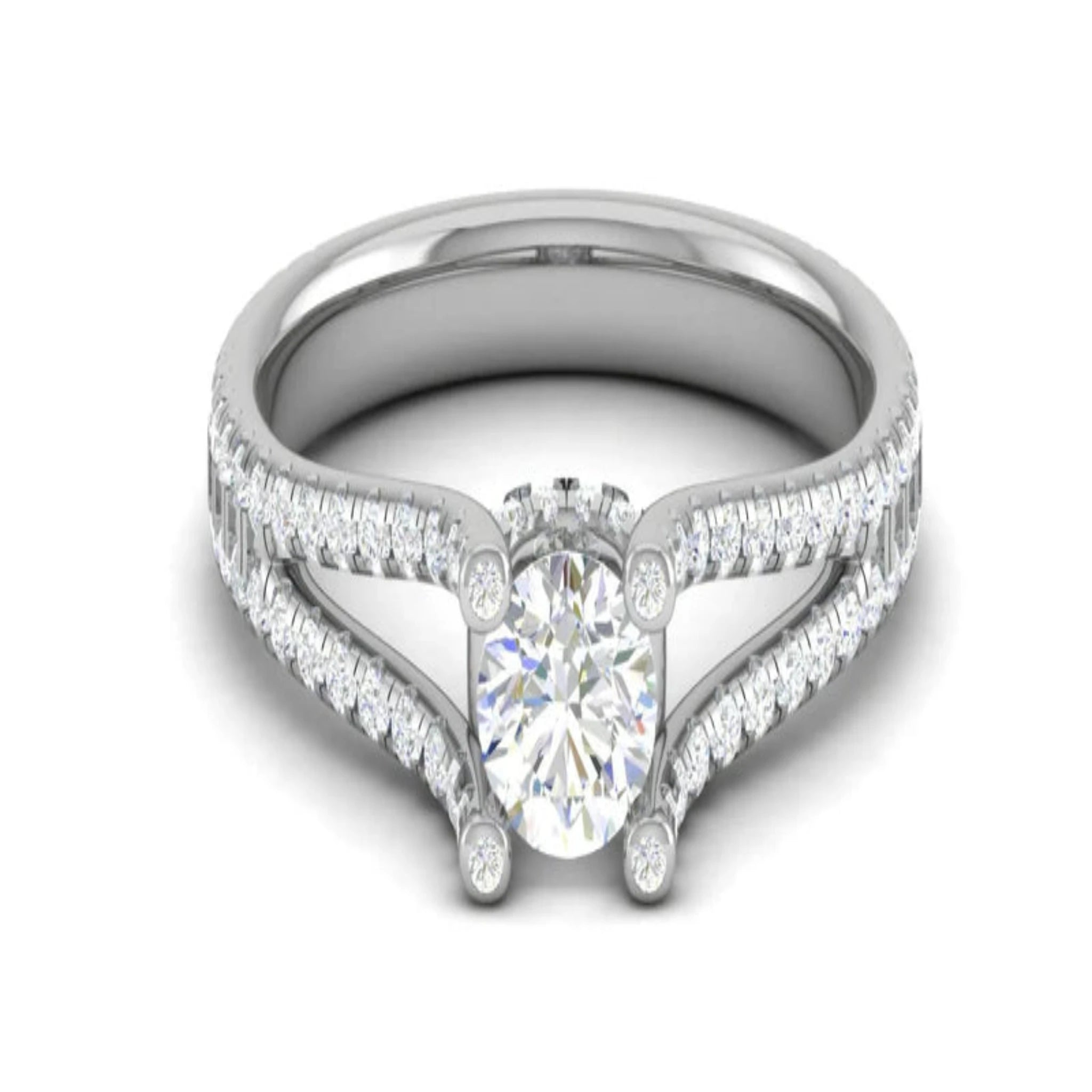 White Gold Adjustable Silver Split Shank Diamond Dazzling Ring For Woman