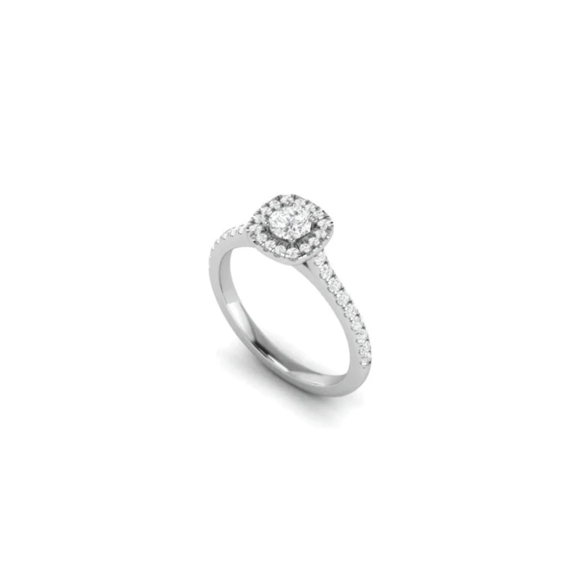 White Gold Adjustable Silver Halo Round Brilliant Cut Diamond Pave Ring For Woman