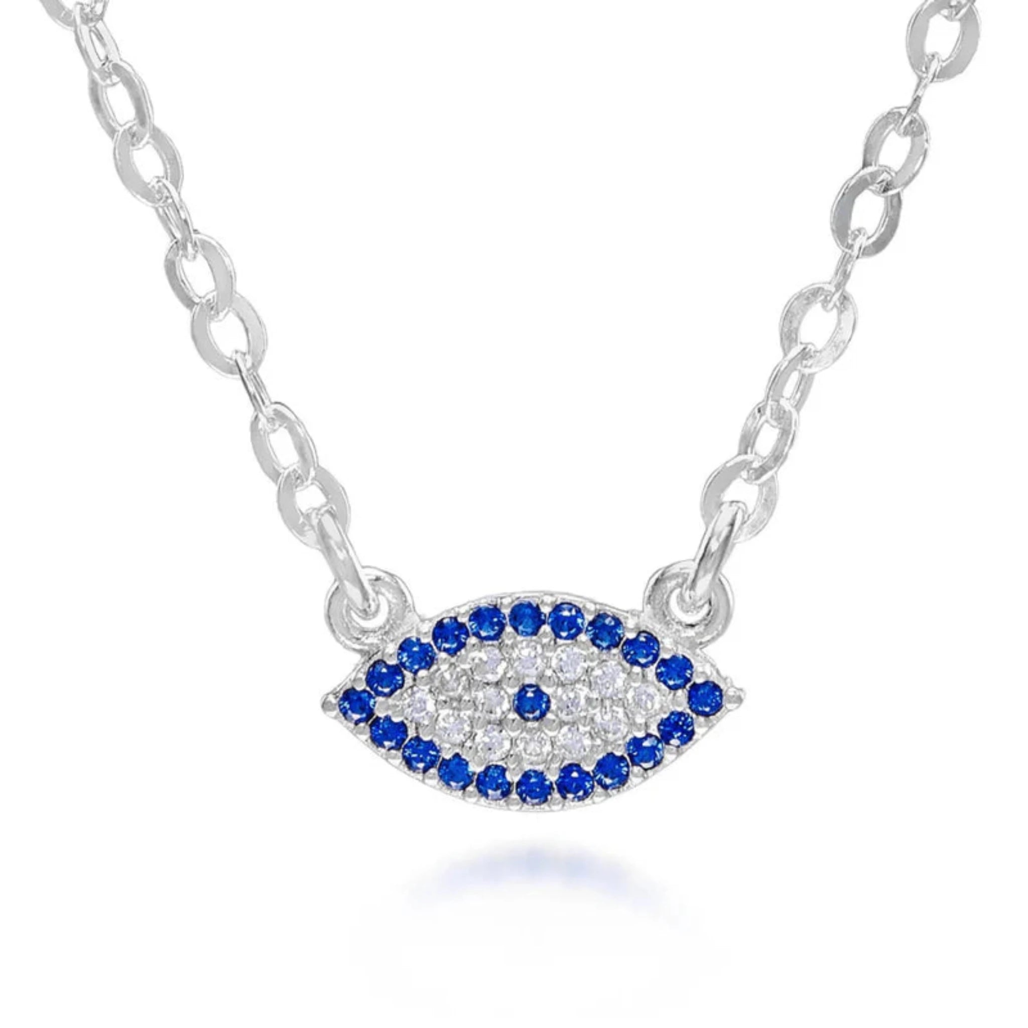 Silver Blue Sapphire Minimalist Marquise Evil Eye Pendant Necklace White Gold Pendant For Women