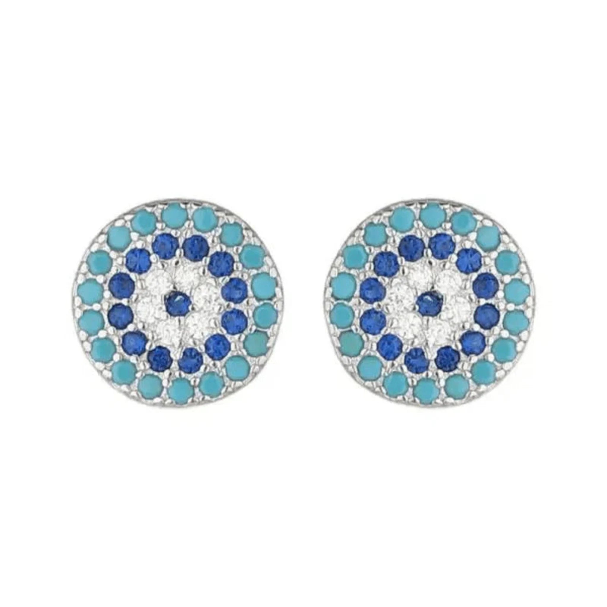 Silver Blue Round Studs Aquatic Sapphire White Gold Earring For Woman