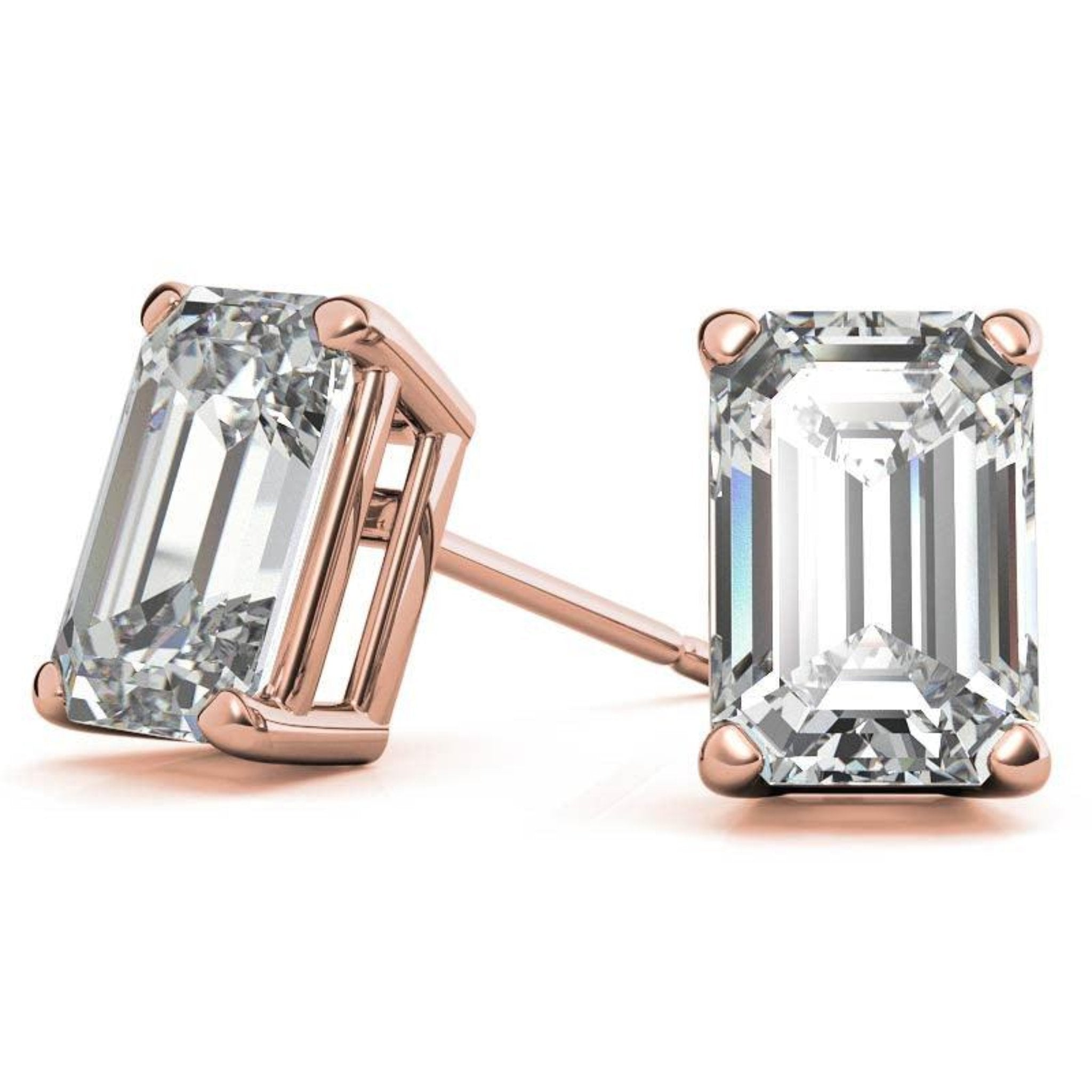 Rectangular Solitaire Rose Gold Silver Prong Set Earring For Woman