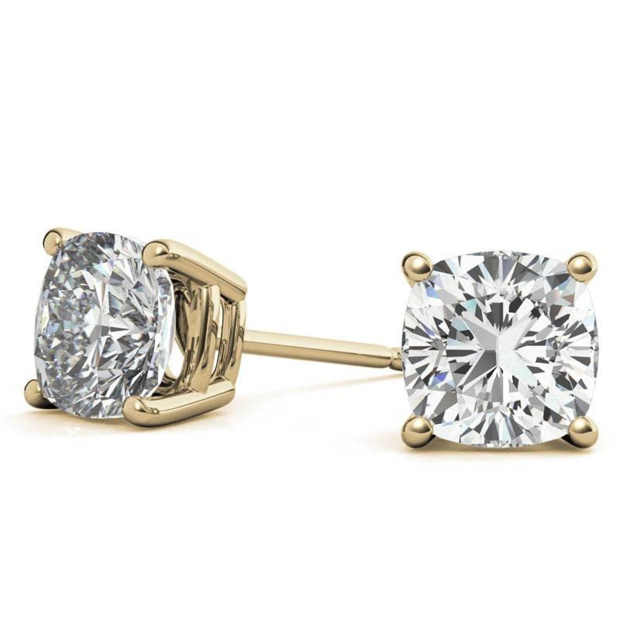 Cushion-Cut Solitaire Yellow Gold Silver Prong-Set Earrings for Women