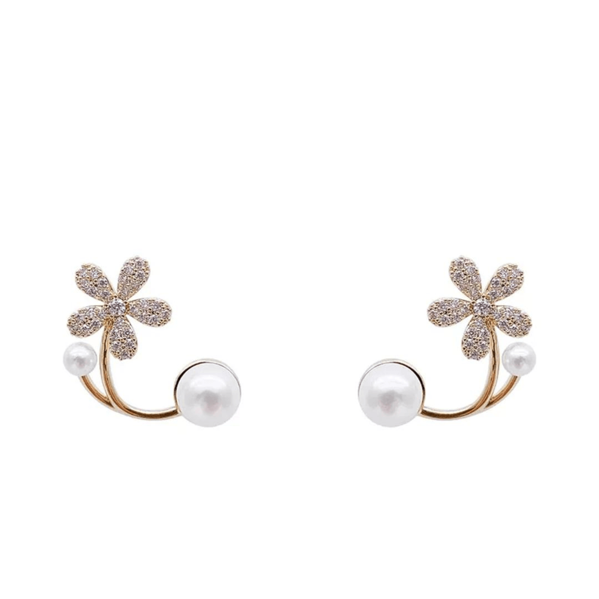 Silver Yellow Gold Elegant Floral Pearl Earring For Women