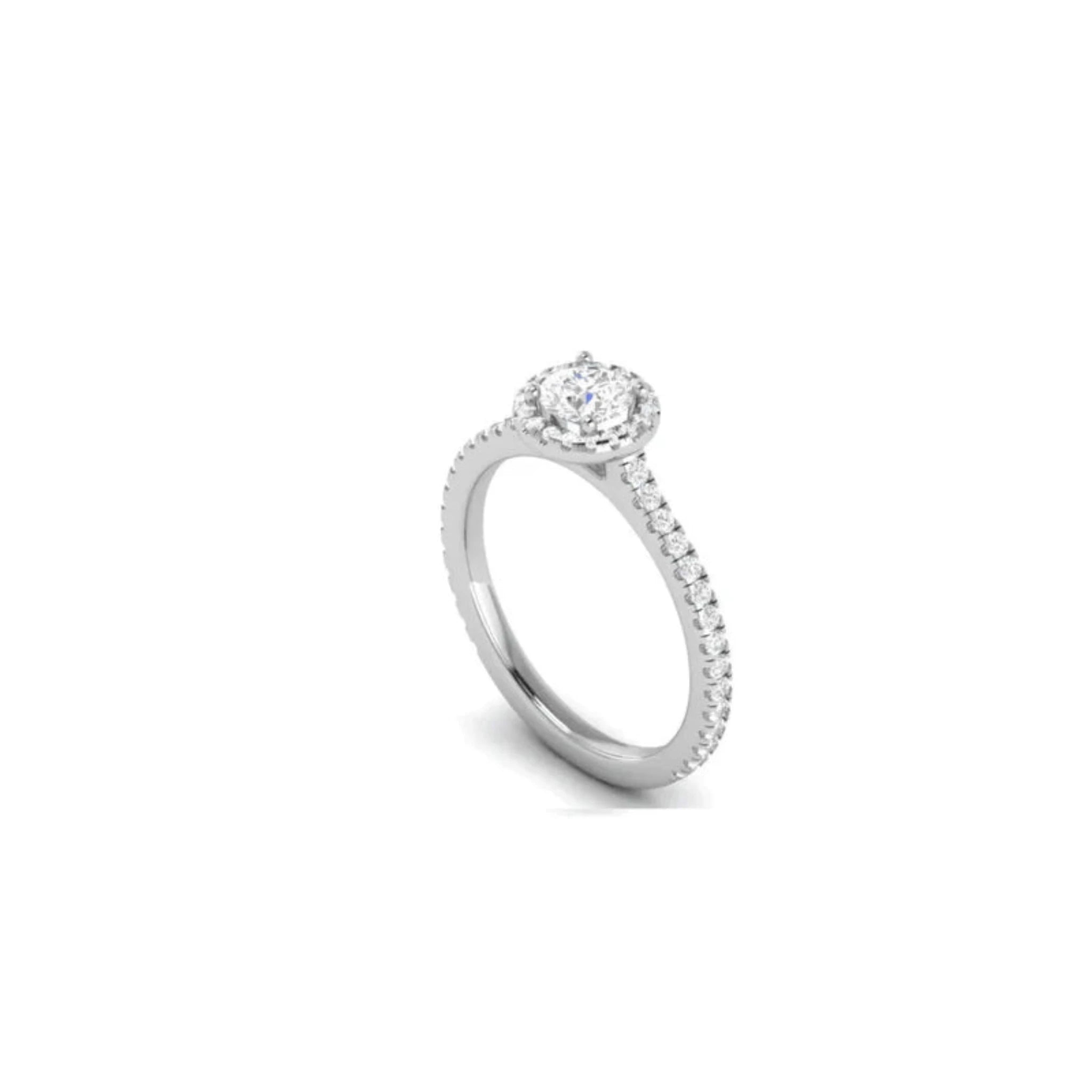 White Gold Adjustable Silver Prong-Set Round Solitaire Diamond Halo Ring For Woman