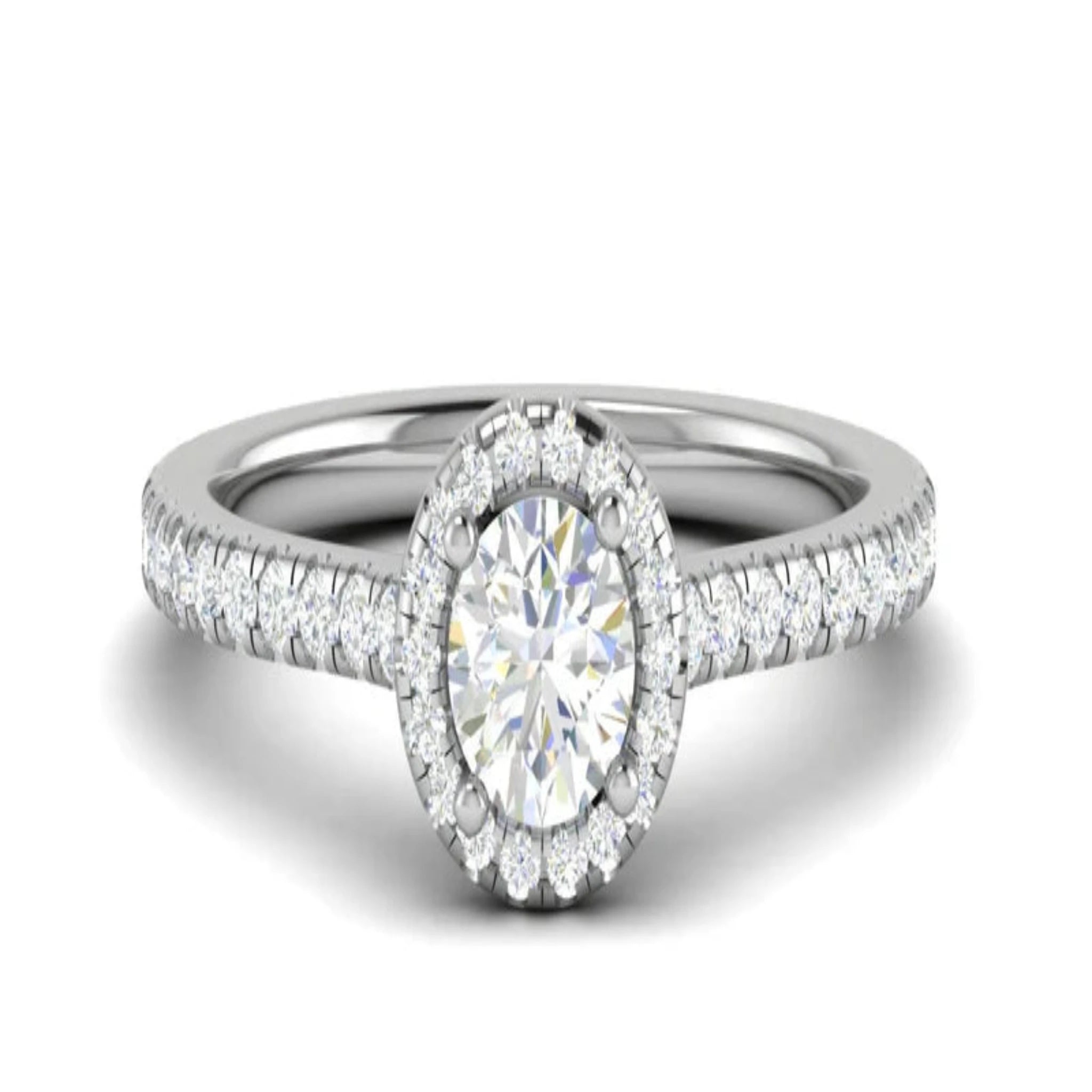 White Gold Adjustable Silver Prong-Set Round Solitaire Diamond Halo Ring For Woman