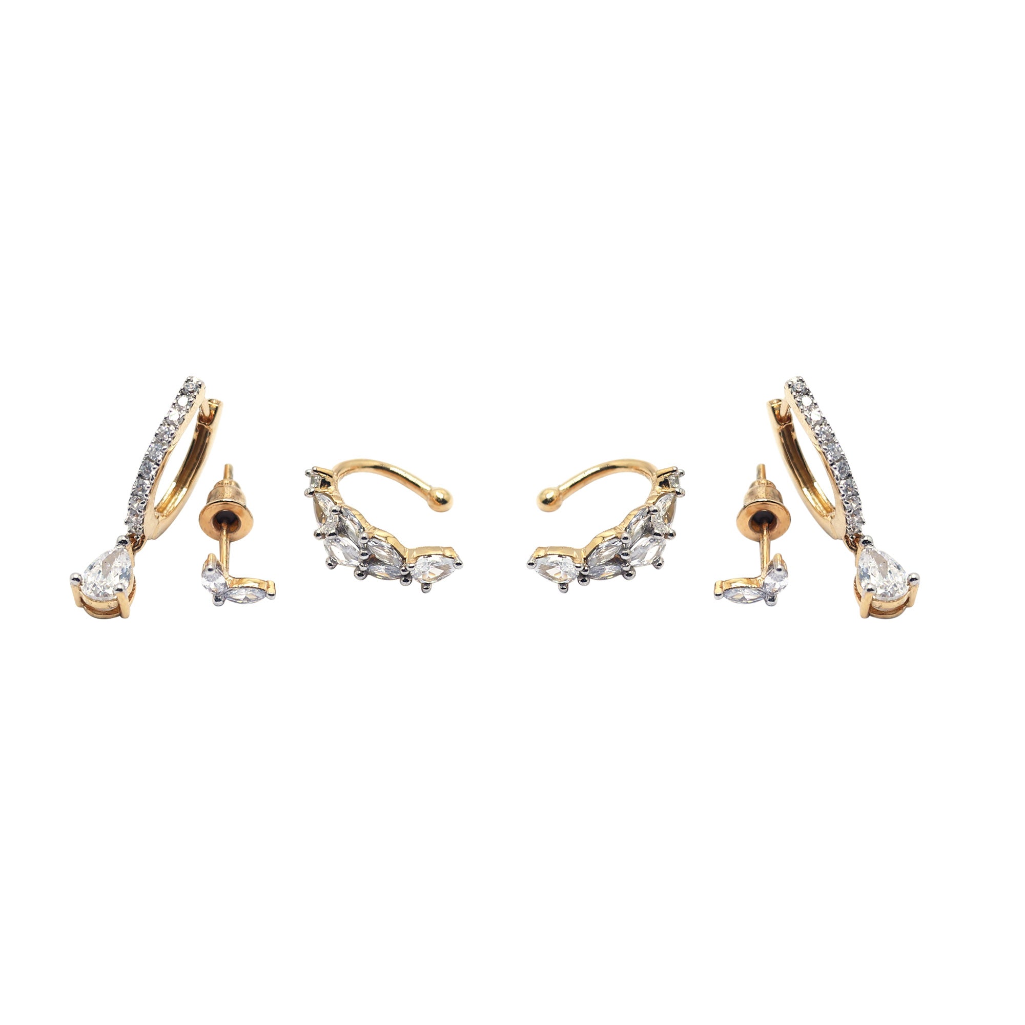 Elegant Silver 3 Pair Earrings Set