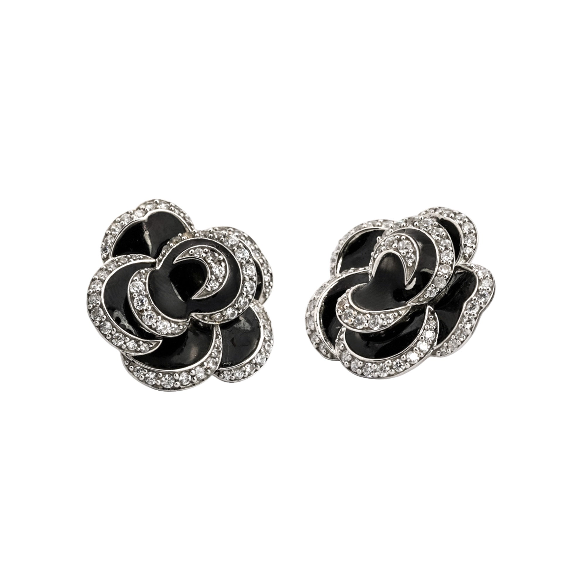 Black Enamel Rose Earrings