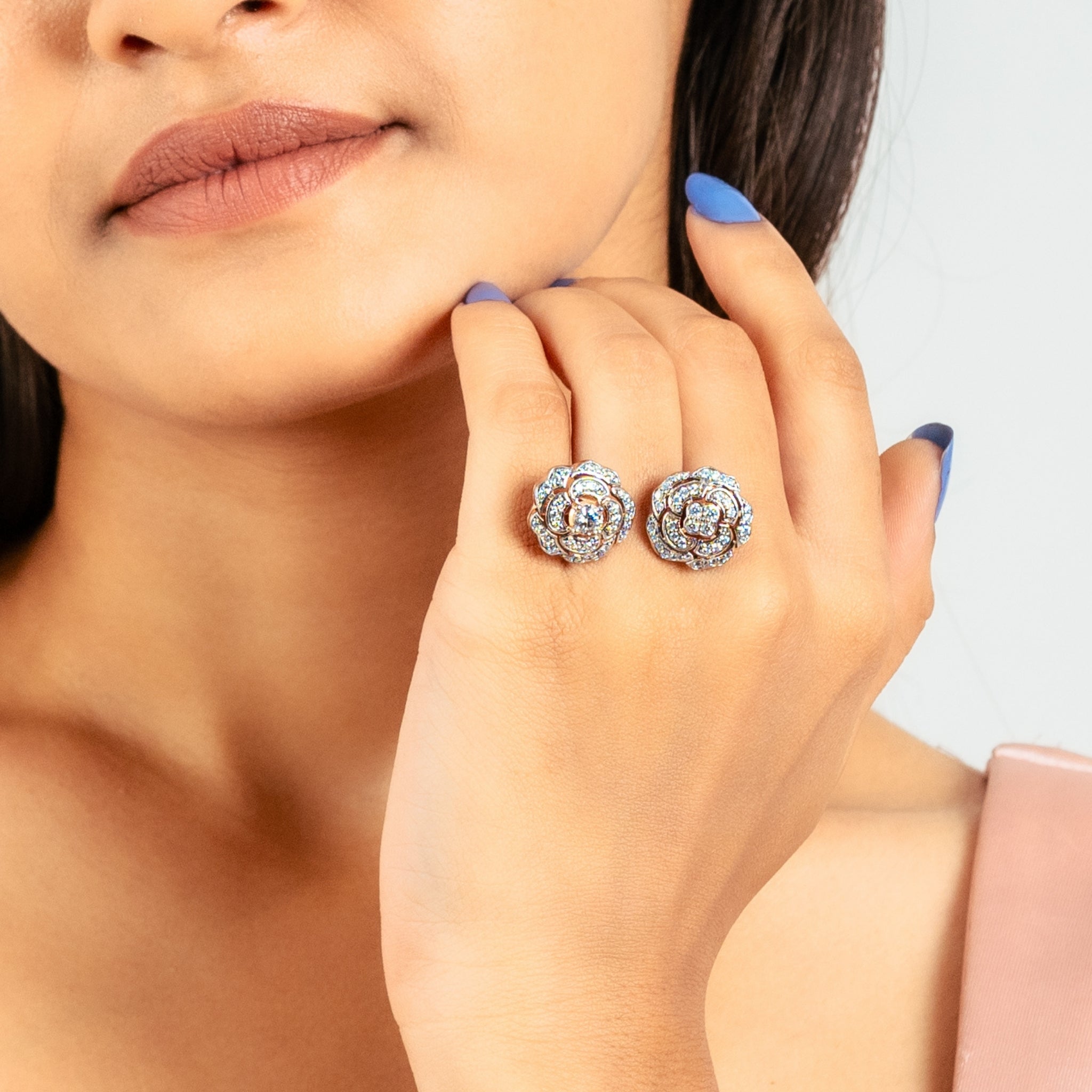 Open Cuff Double Flower Ring