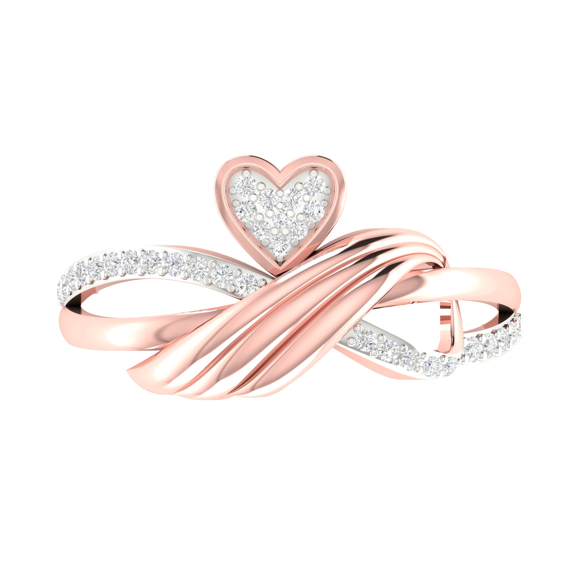 Diamond Studded Crossover Heart Ring