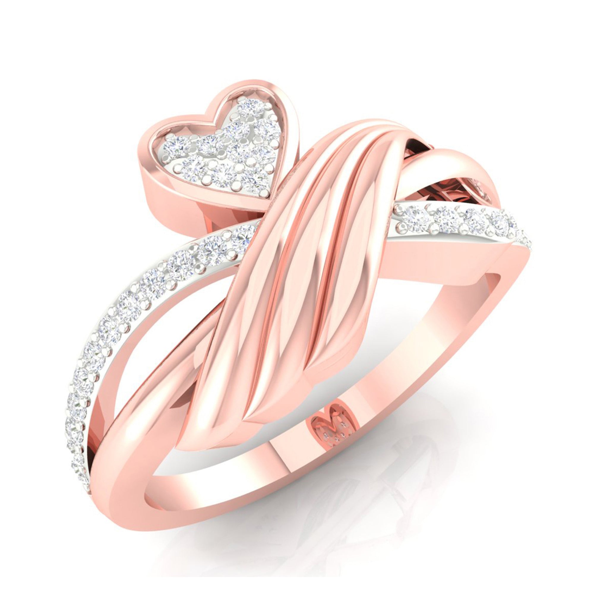 Diamond Studded Crossover Heart Ring