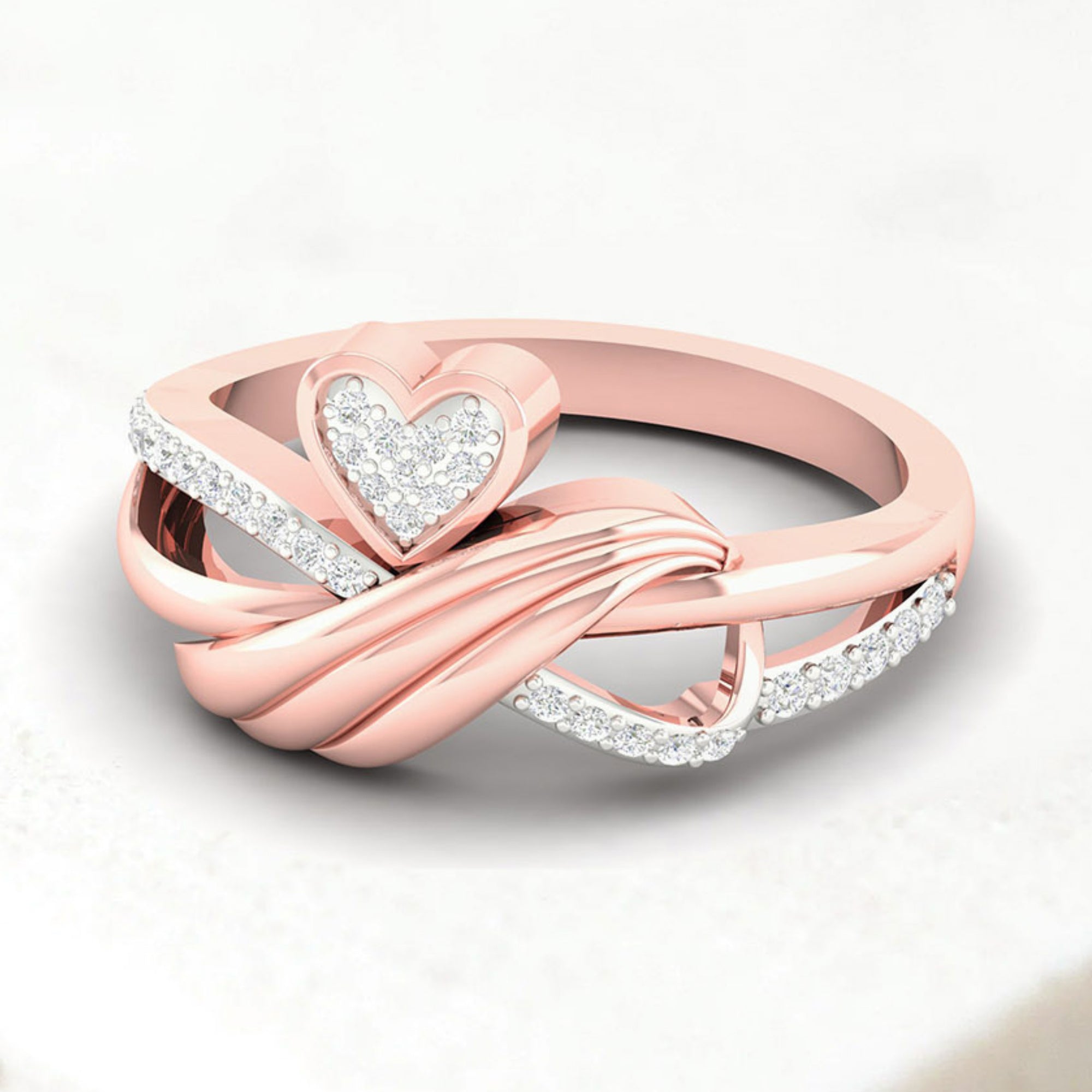 Diamond Studded Crossover Heart Ring