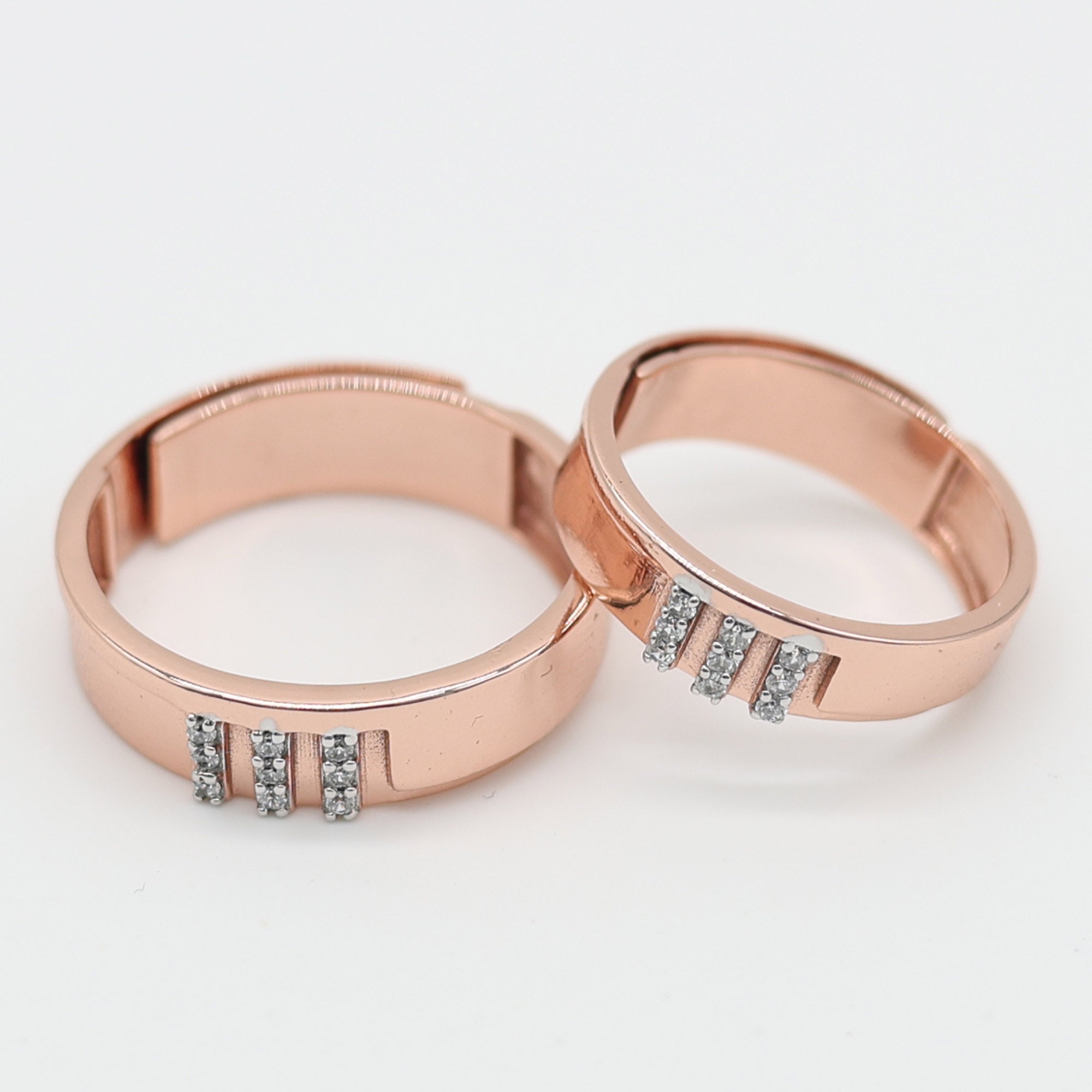 Couple Silver Rings in Rose Gold Plating