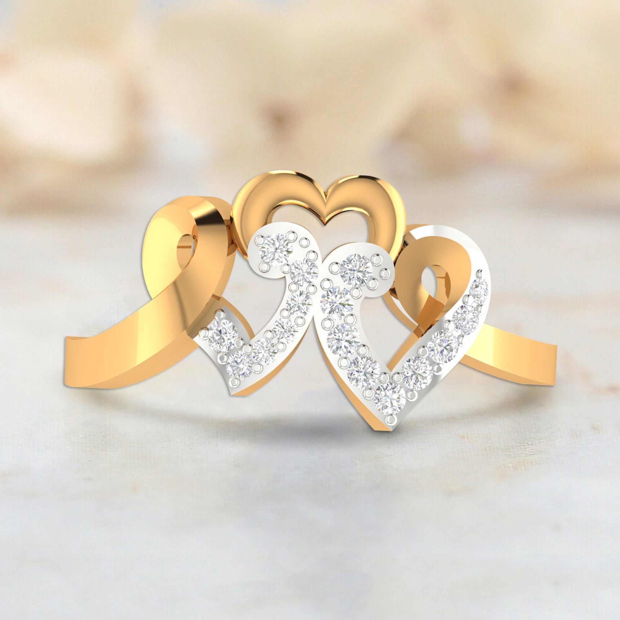 Elegant Triple Heart Love Ring