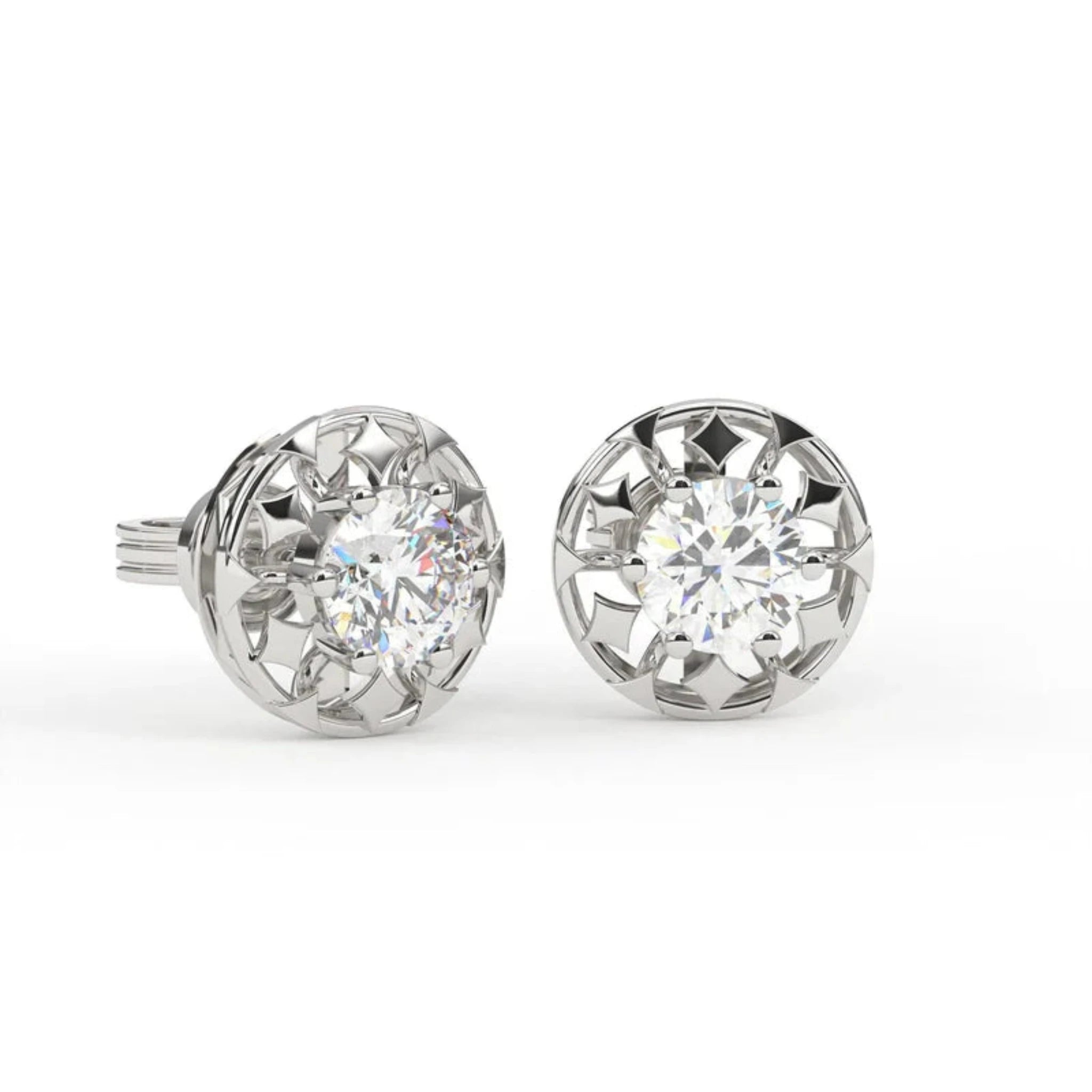 White Gold Adjustable Silver Floral Round Stud Earring For Woman