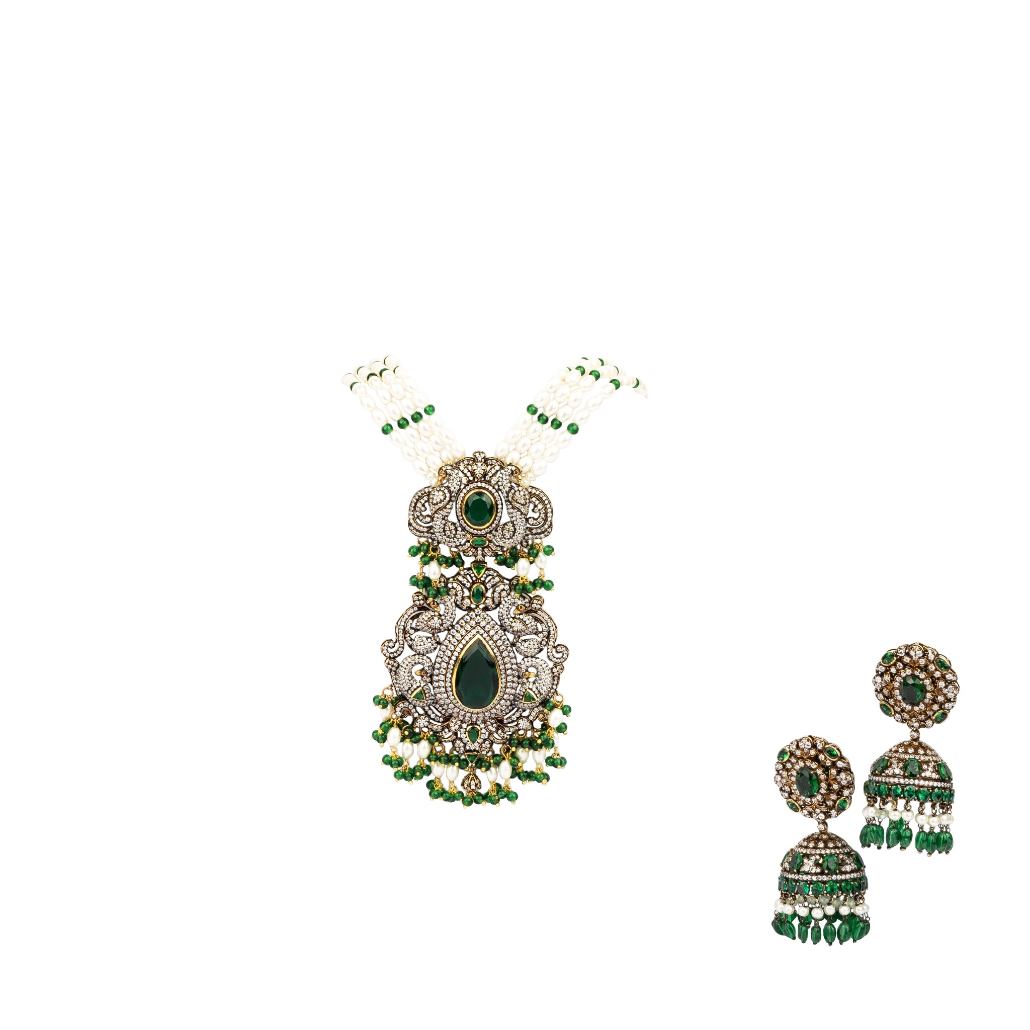 Emerald Necklace Set with Jhumka Earrings
