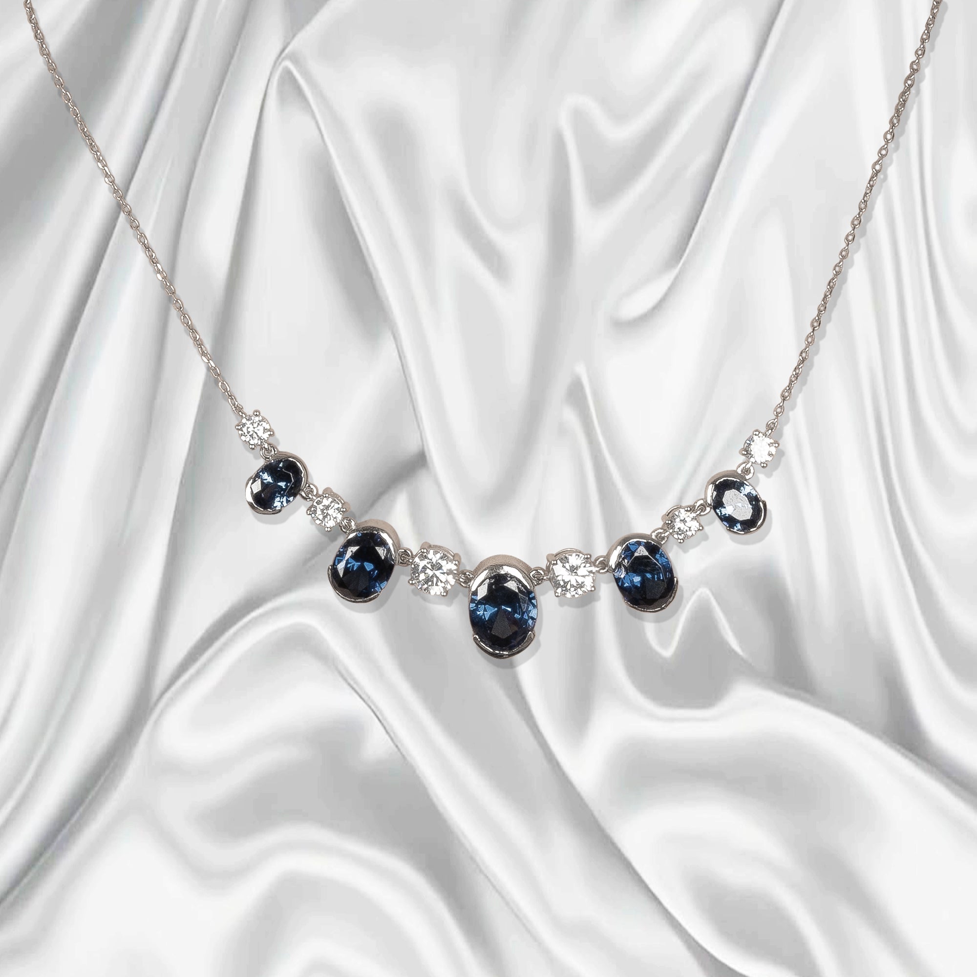 Radiant American Diamond and Sapphire Necklace