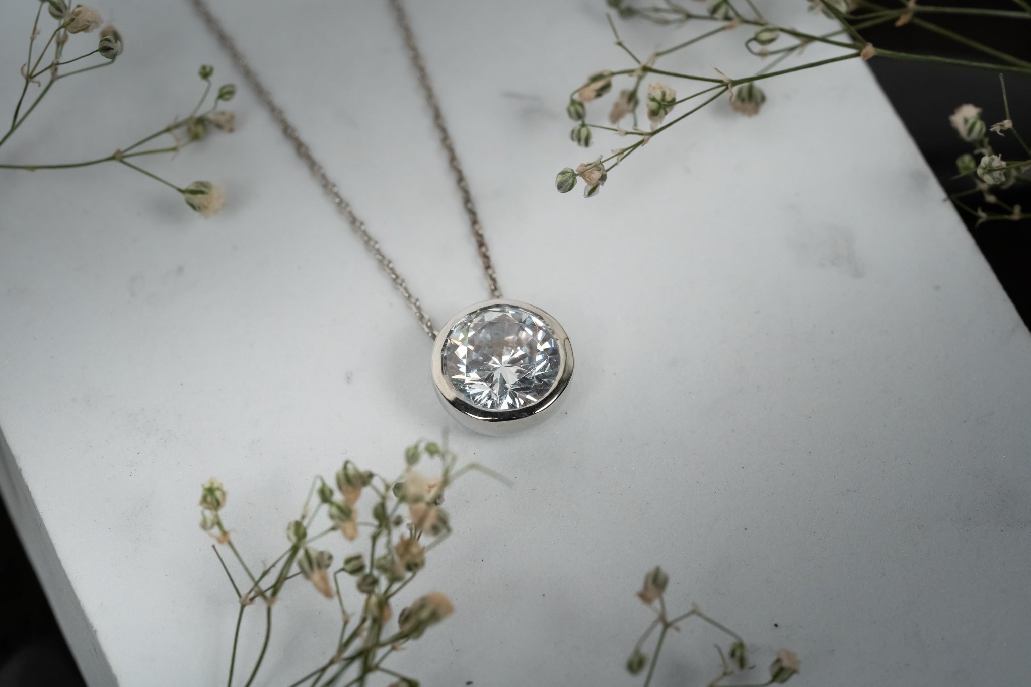Sterling Silver Round Cut Diamond Pendant