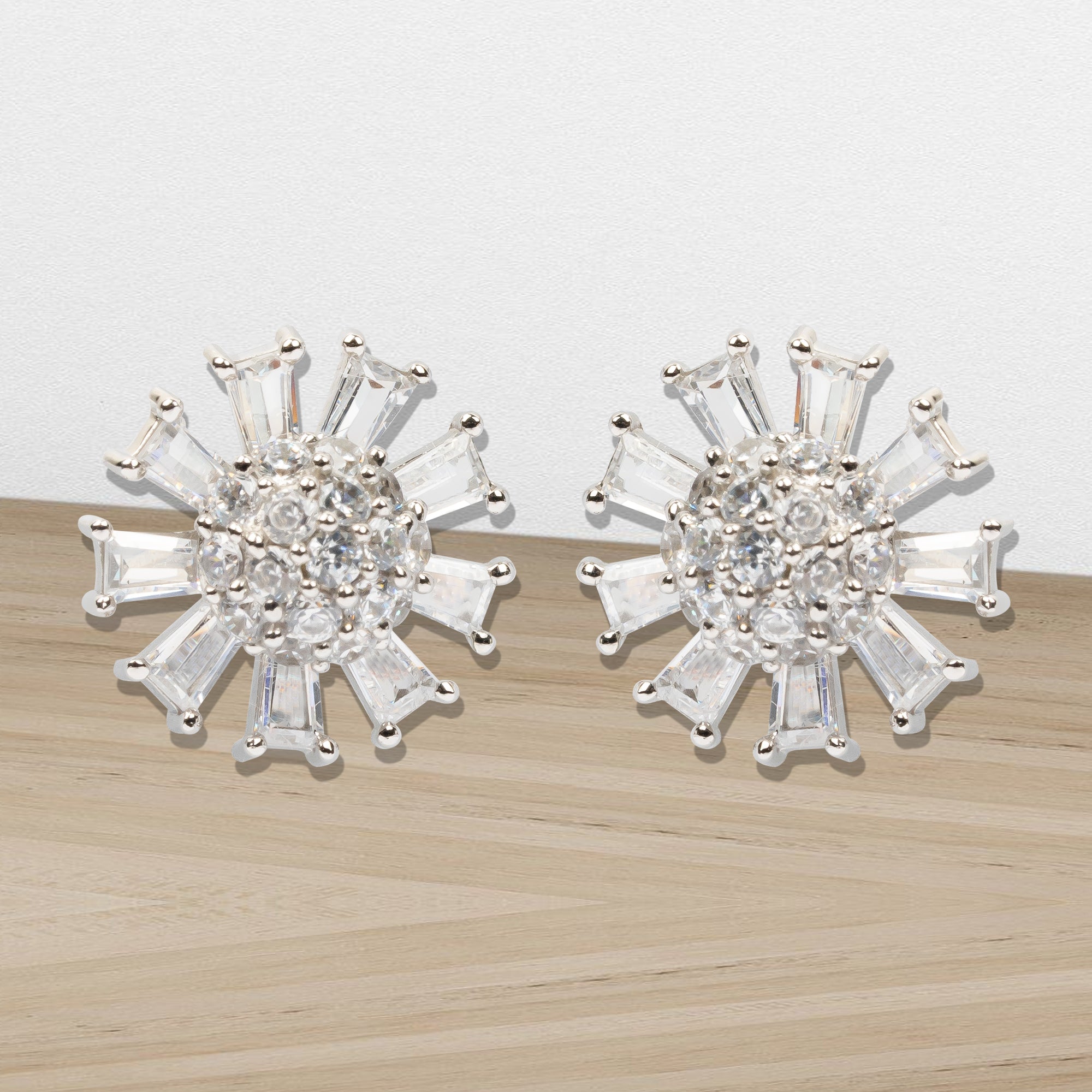Baguette Diamond Floral Earrings
