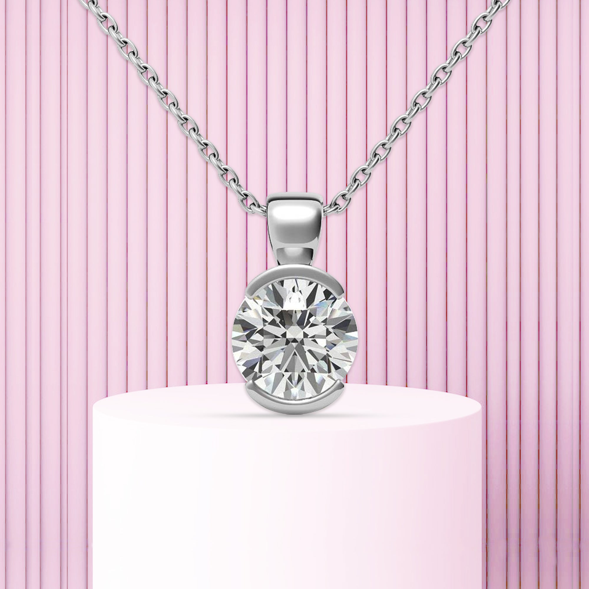 White Gold Plated Half Bezel Pendant