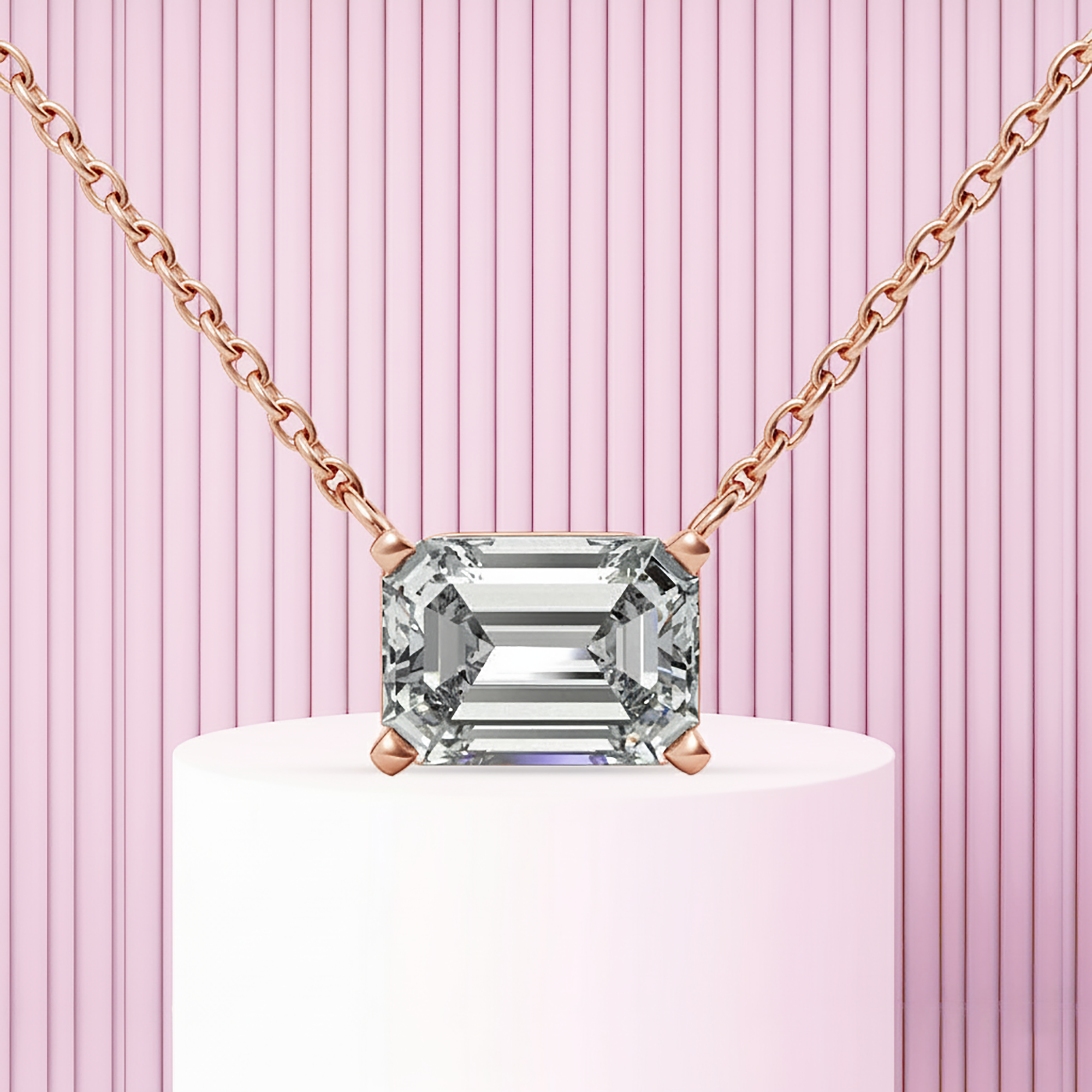 Rose Gold Emerald Cut Pendant