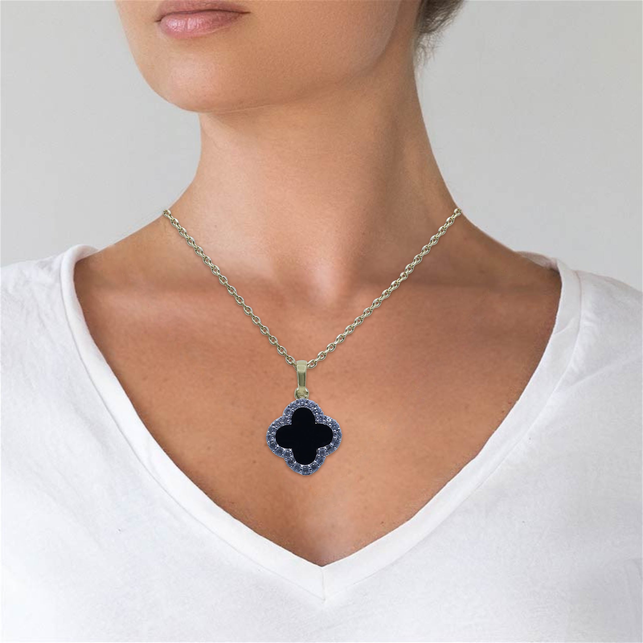 Yellow Gold Plated Black Enamel Pendant