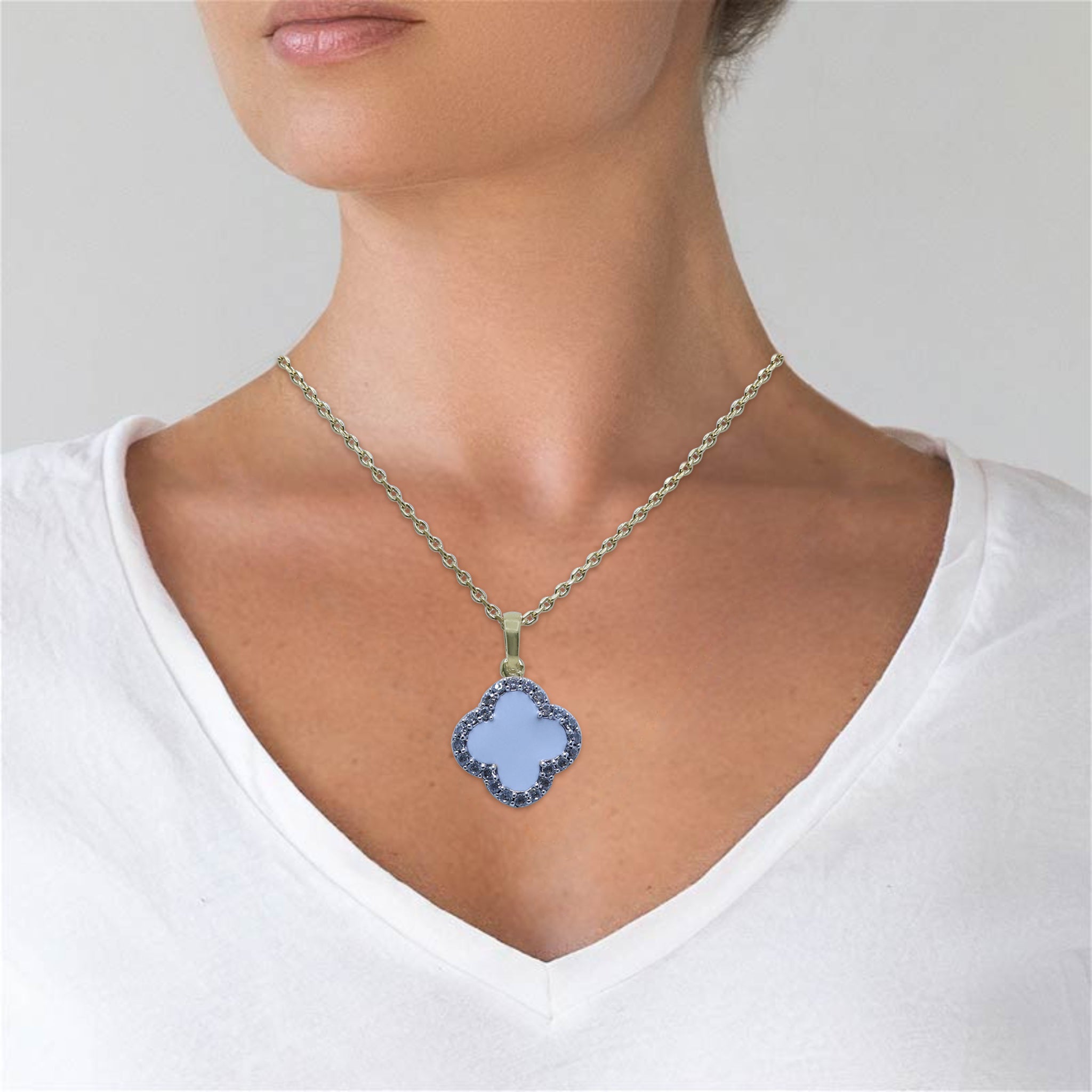 Yellow Gold Plated White Enamel Pendant