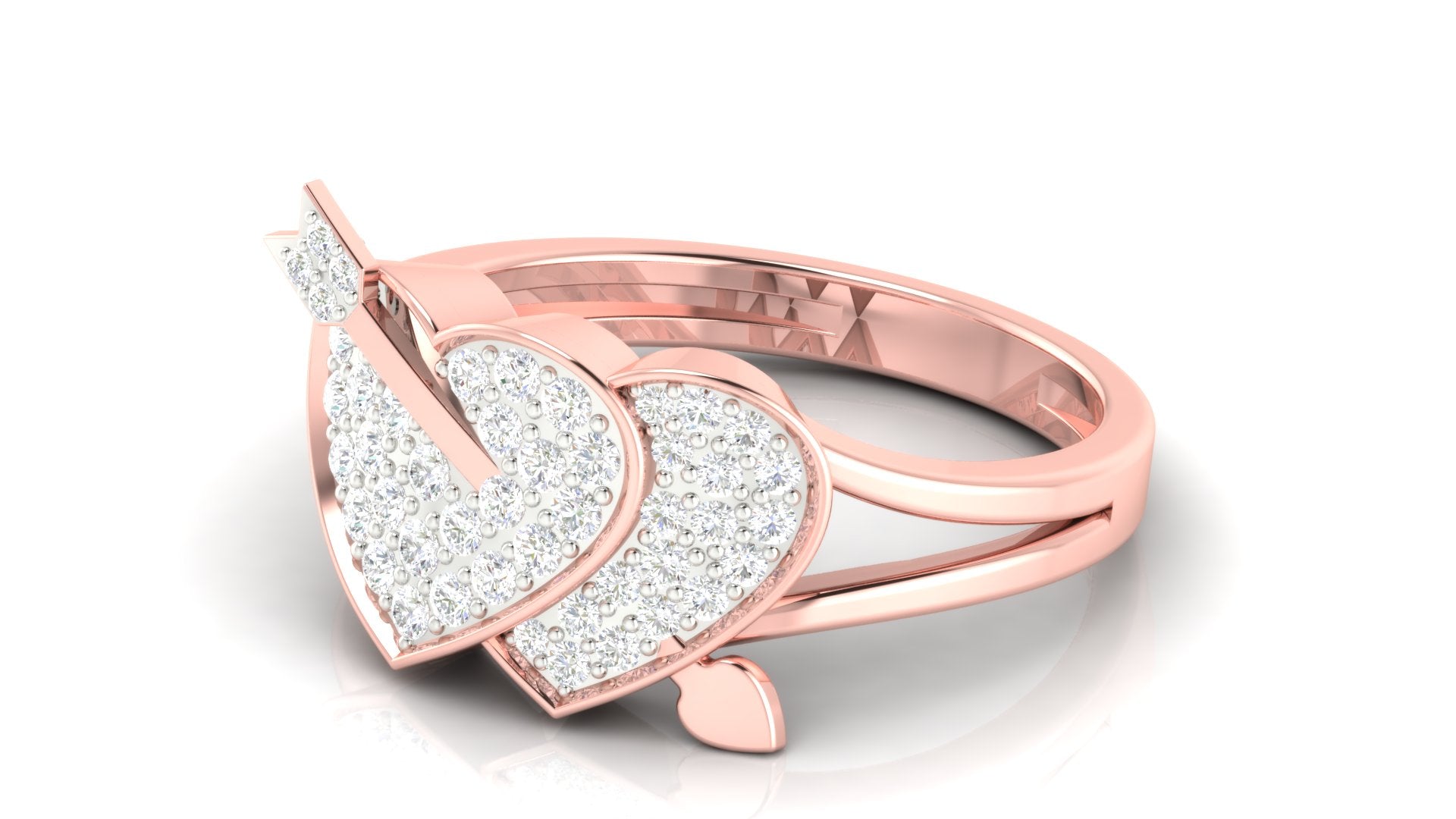 Dual Heart Rose Gold  Silver Adjustable Cupid's Arrow Band For Women