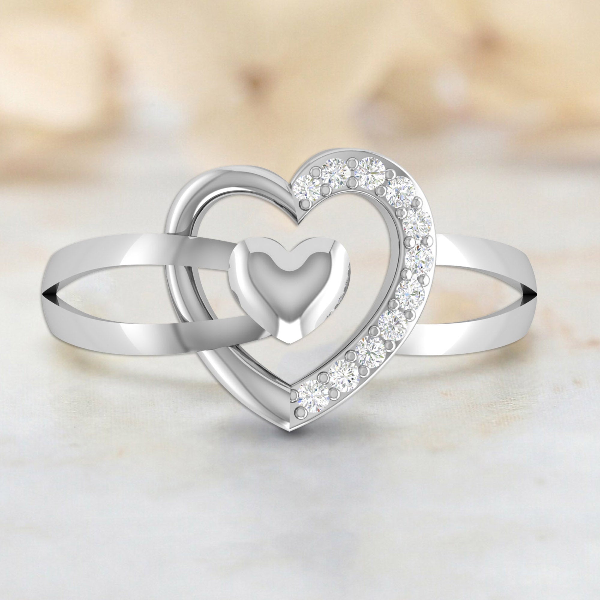 Sterling Silver Overlapping Heart Ring