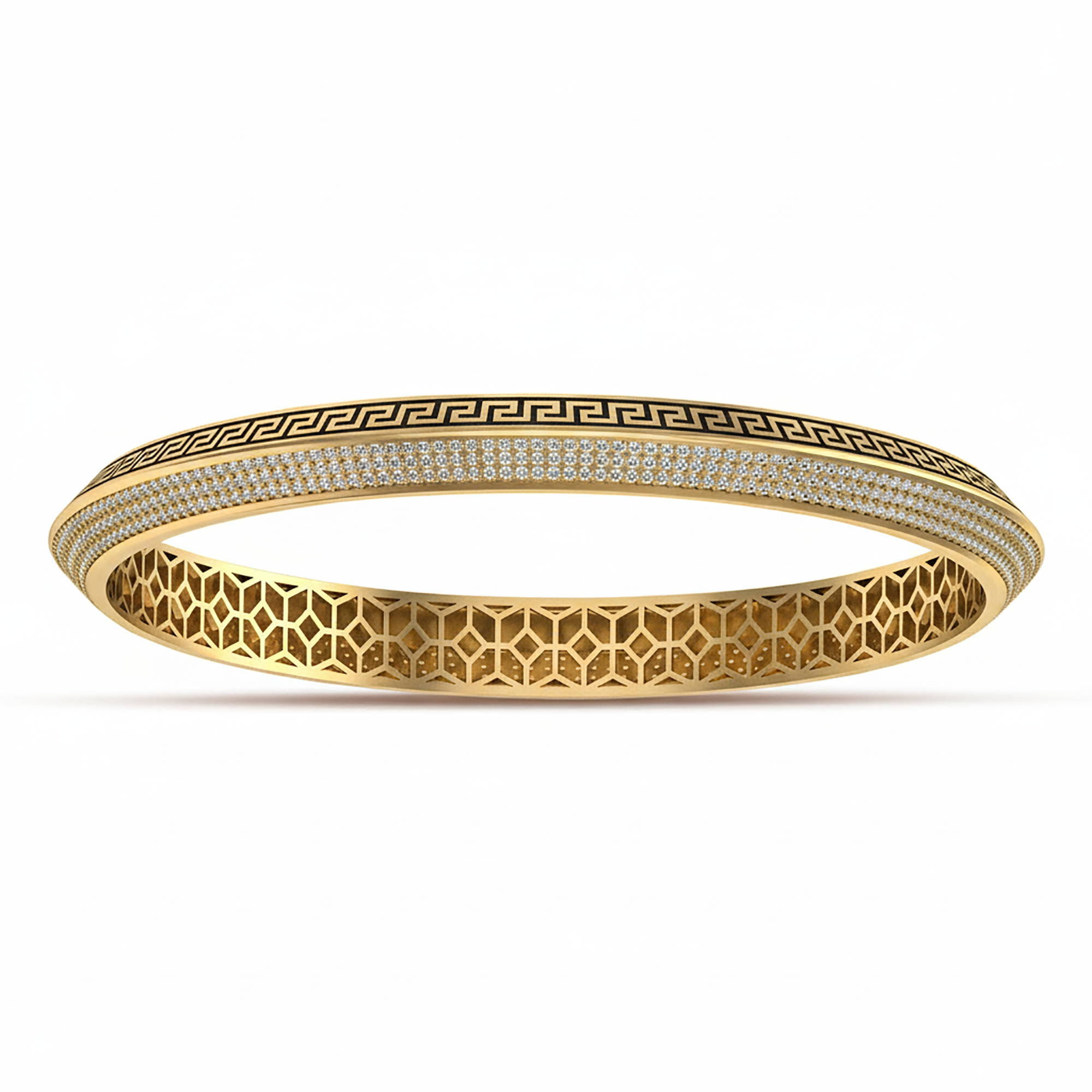 Yellow Gold Men's Greek Key Pattern Kada