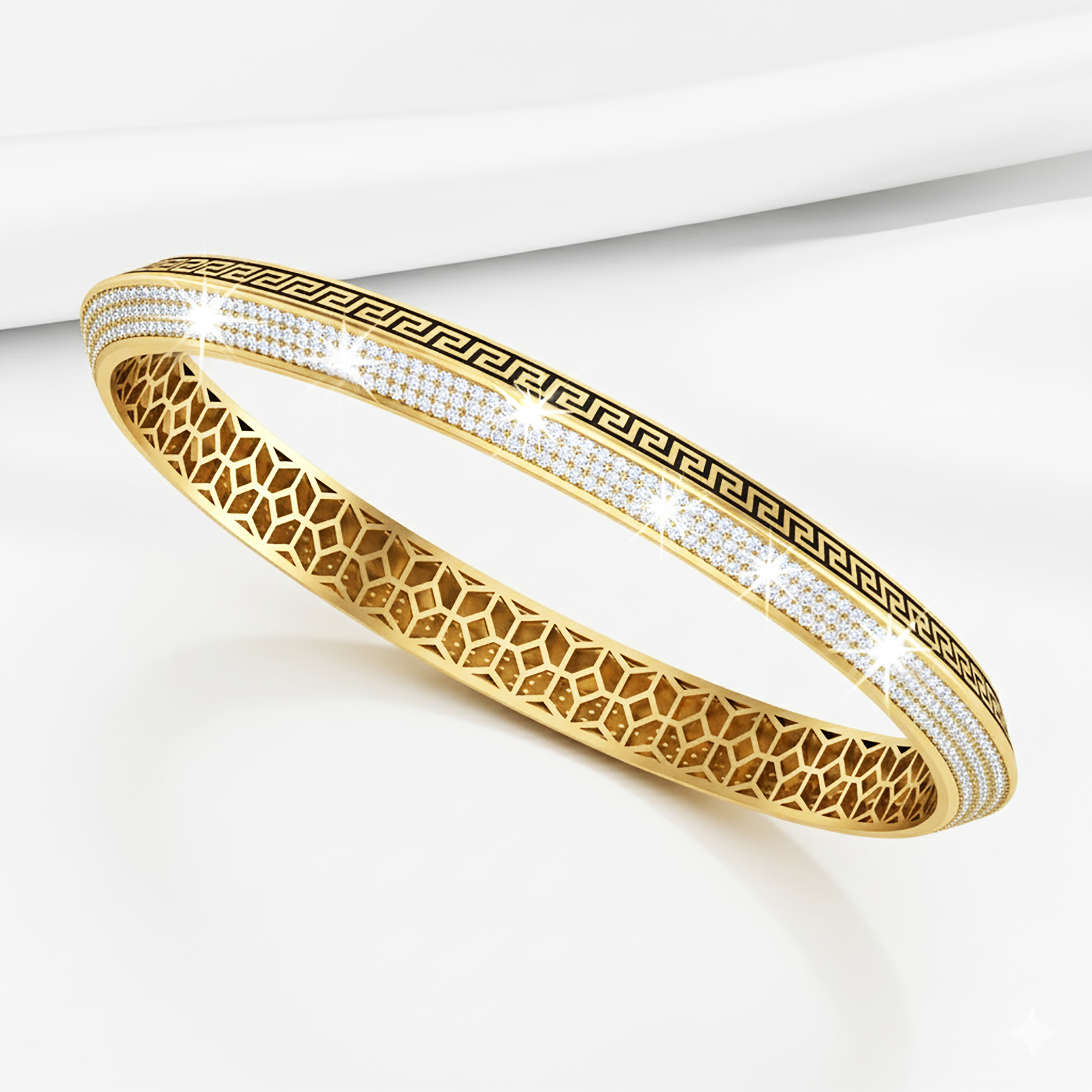 Yellow Gold Men's Greek Key Pattern Kada