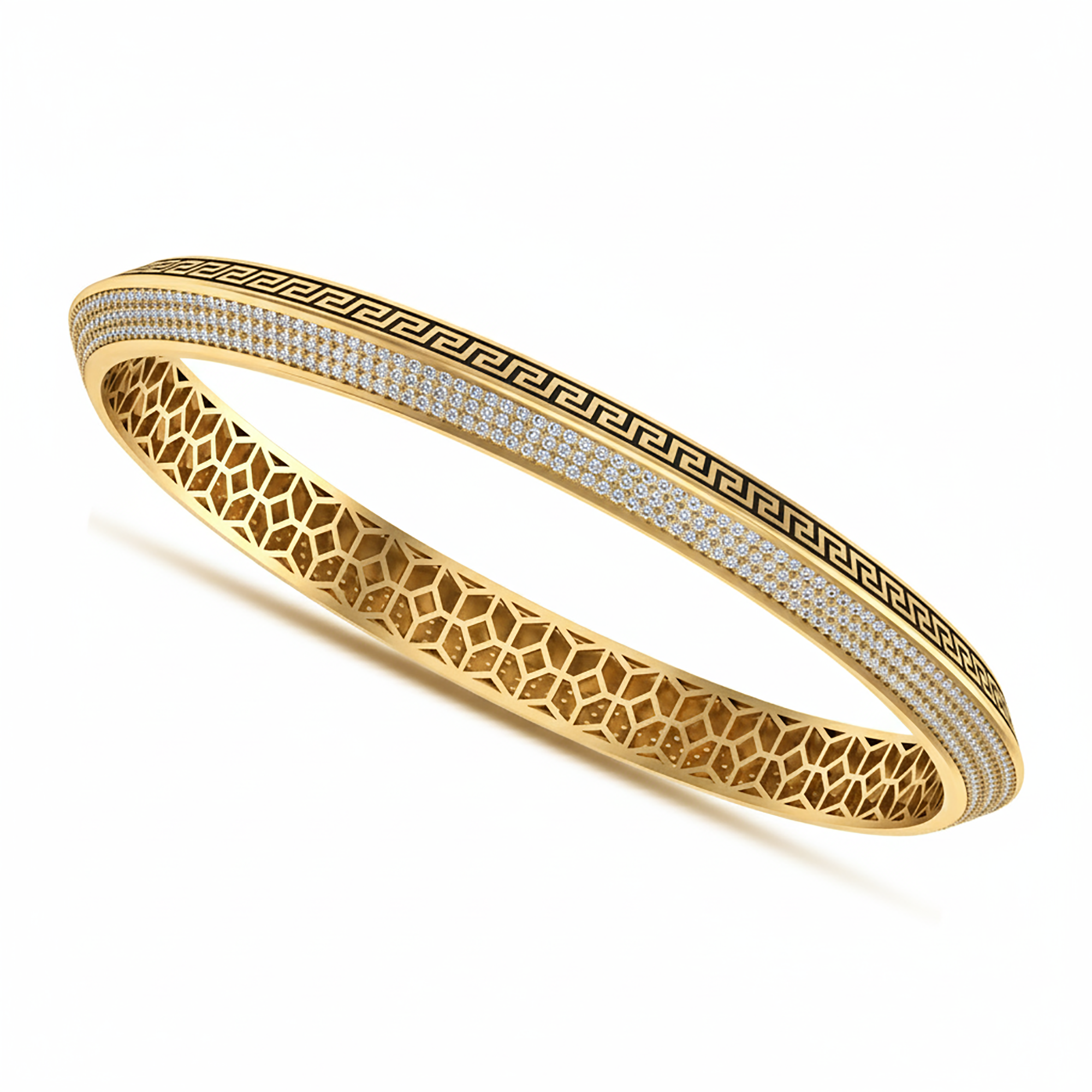 Yellow Gold Men's Greek Key Pattern Kada