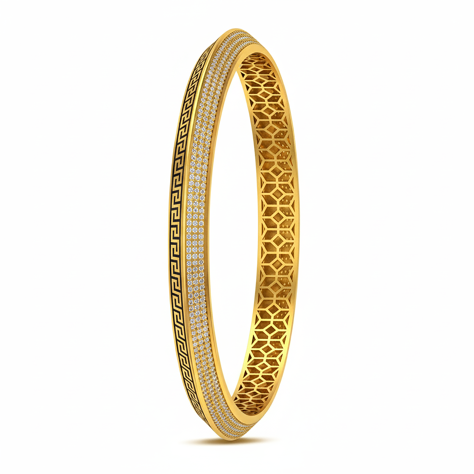 Yellow Gold Men's Greek Key Pattern Kada