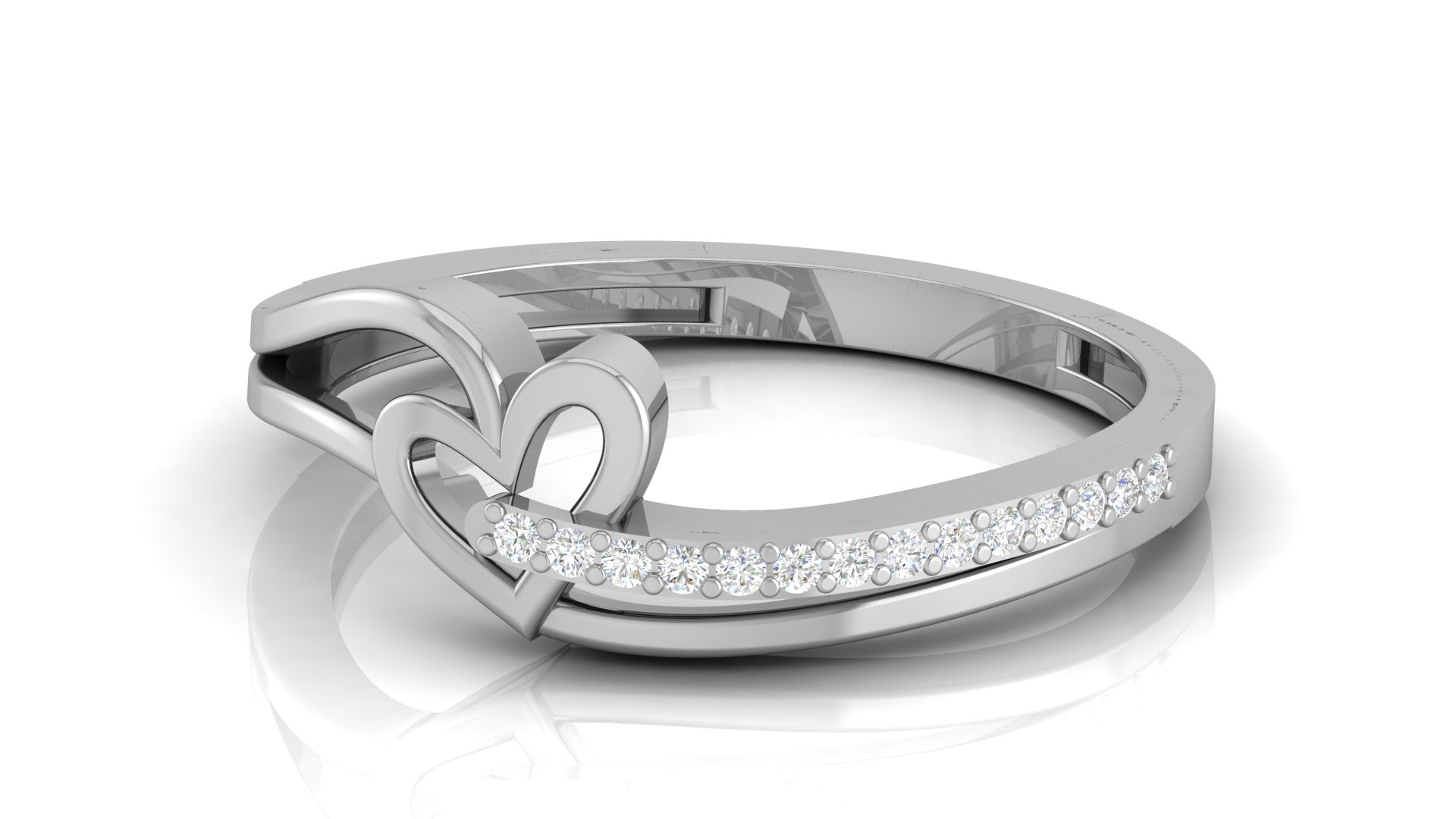 Delicate Heart White Gold Silver Adjustable Pave Diamond Band For Women