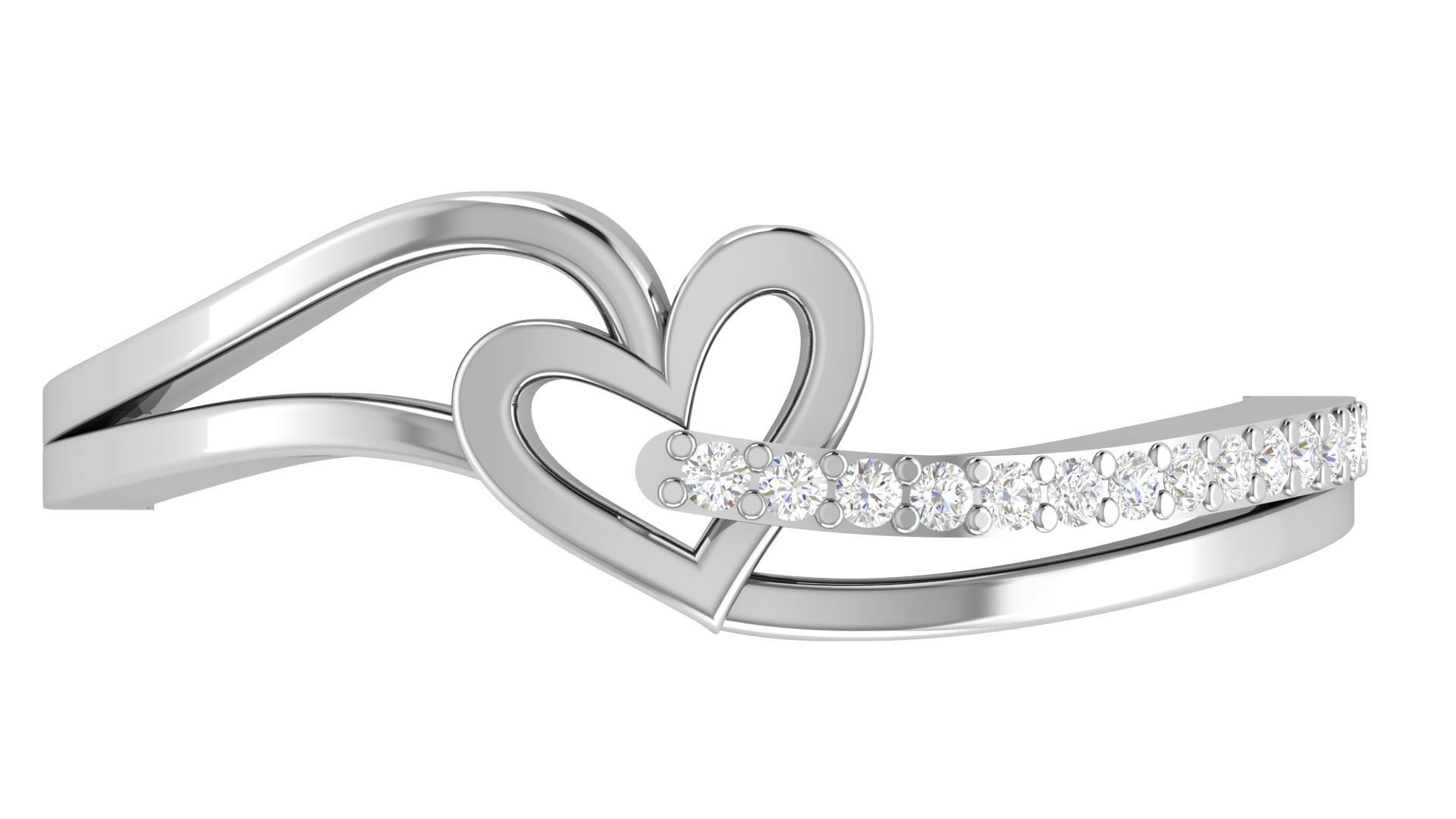 Delicate Heart White Gold Silver Adjustable Pave Diamond Band For Women