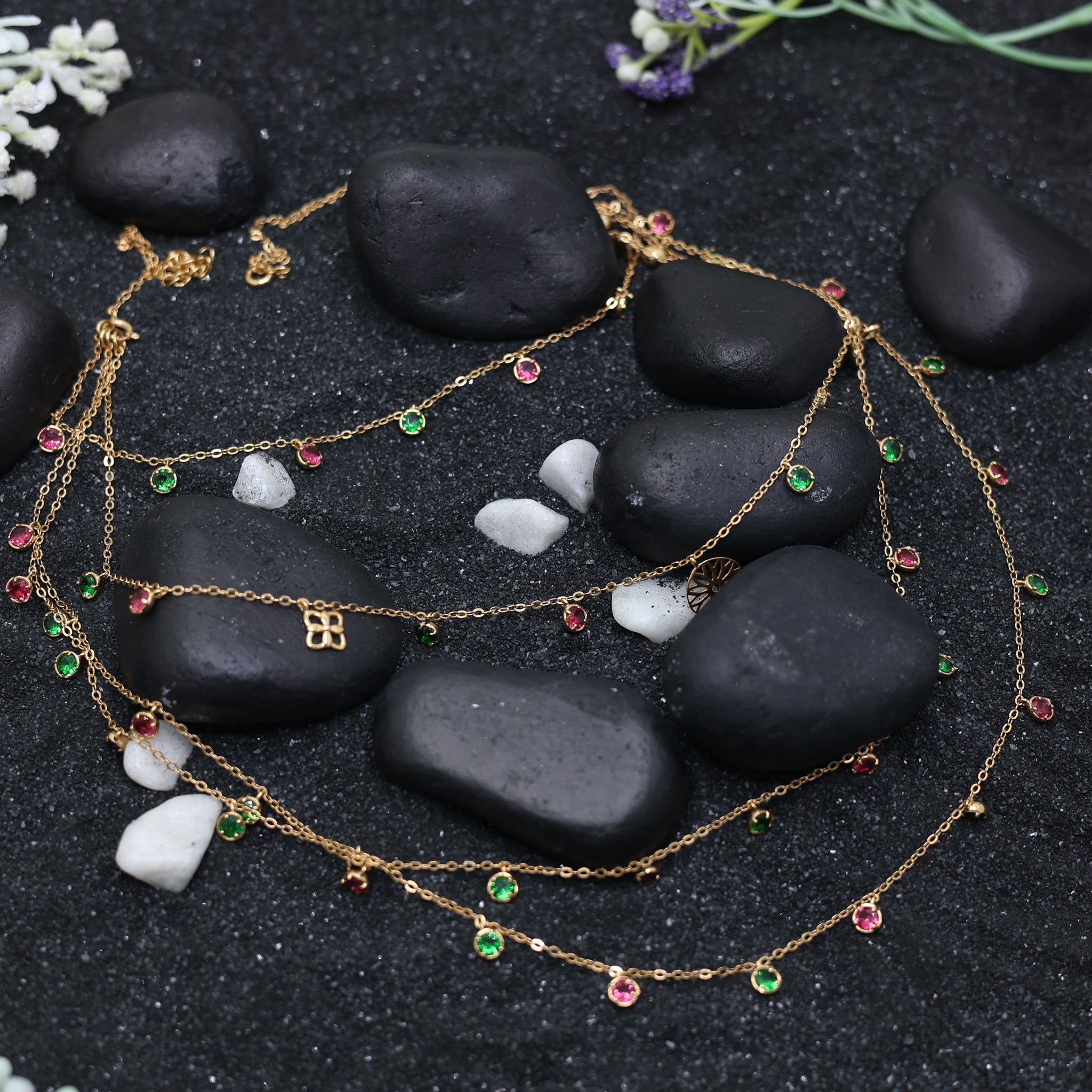 Multi Layered Gemstone Gold Necklace