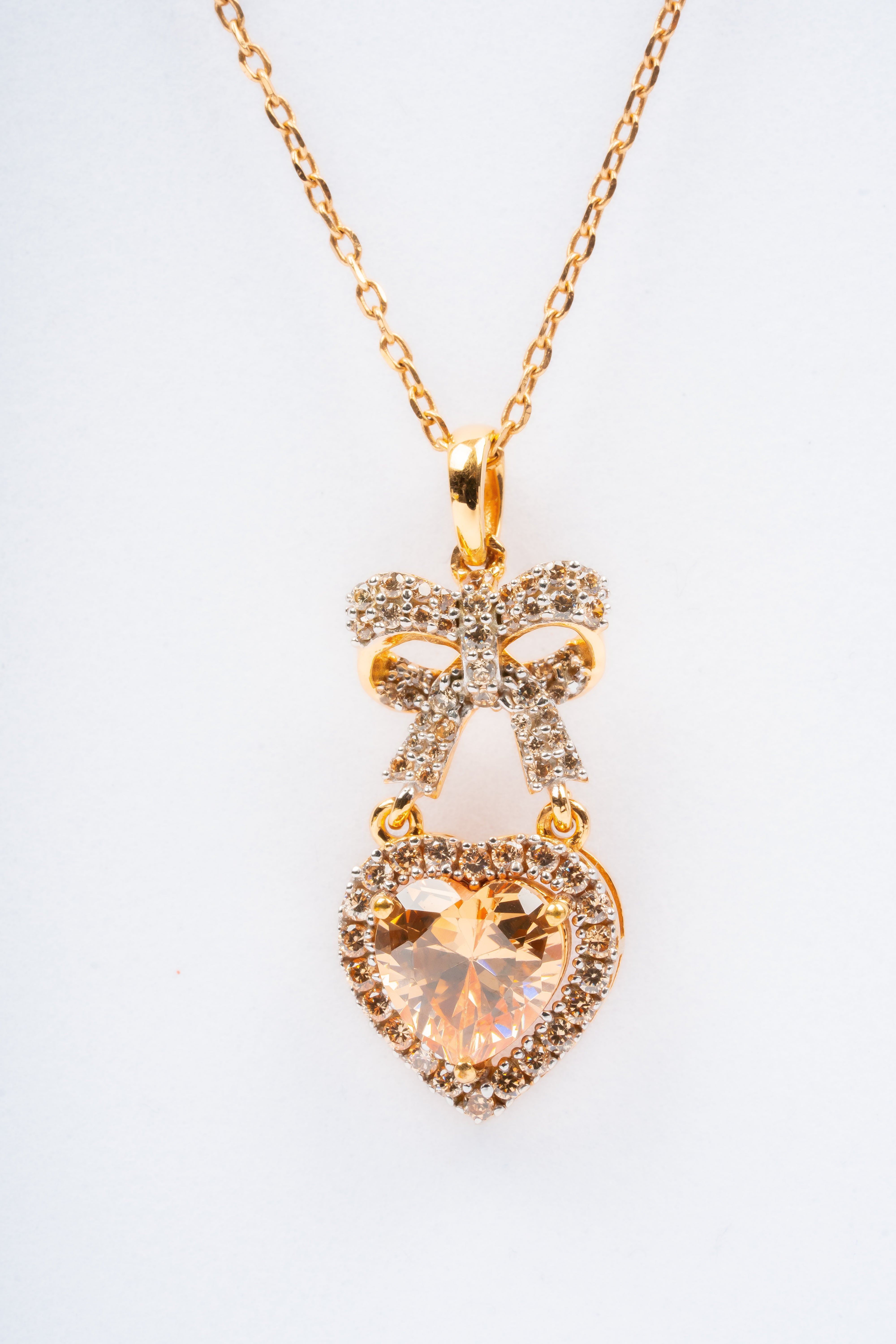 Yellow Gold Brown Bow Heart Pendant
