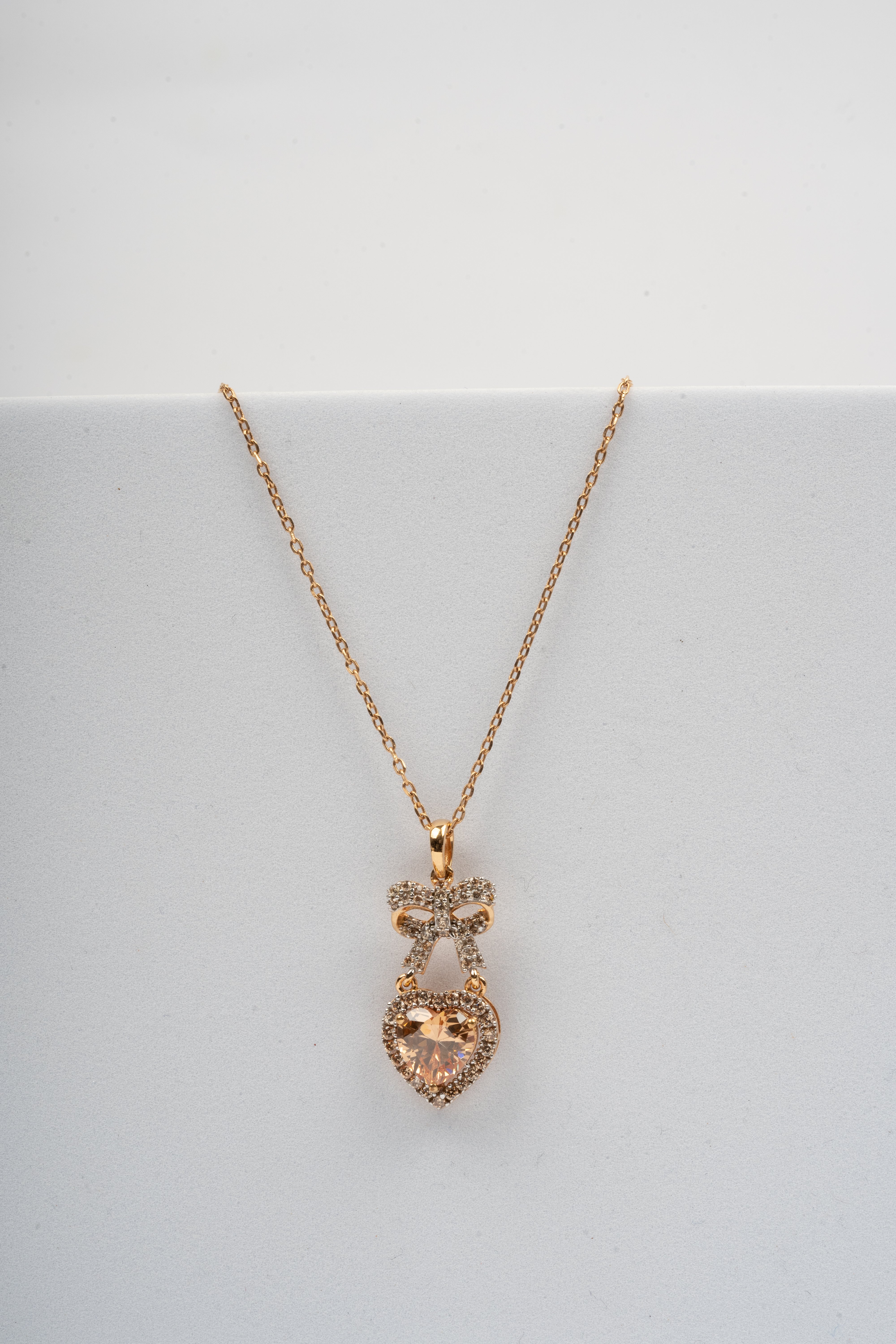 Yellow Gold Brown Bow Heart Pendant
