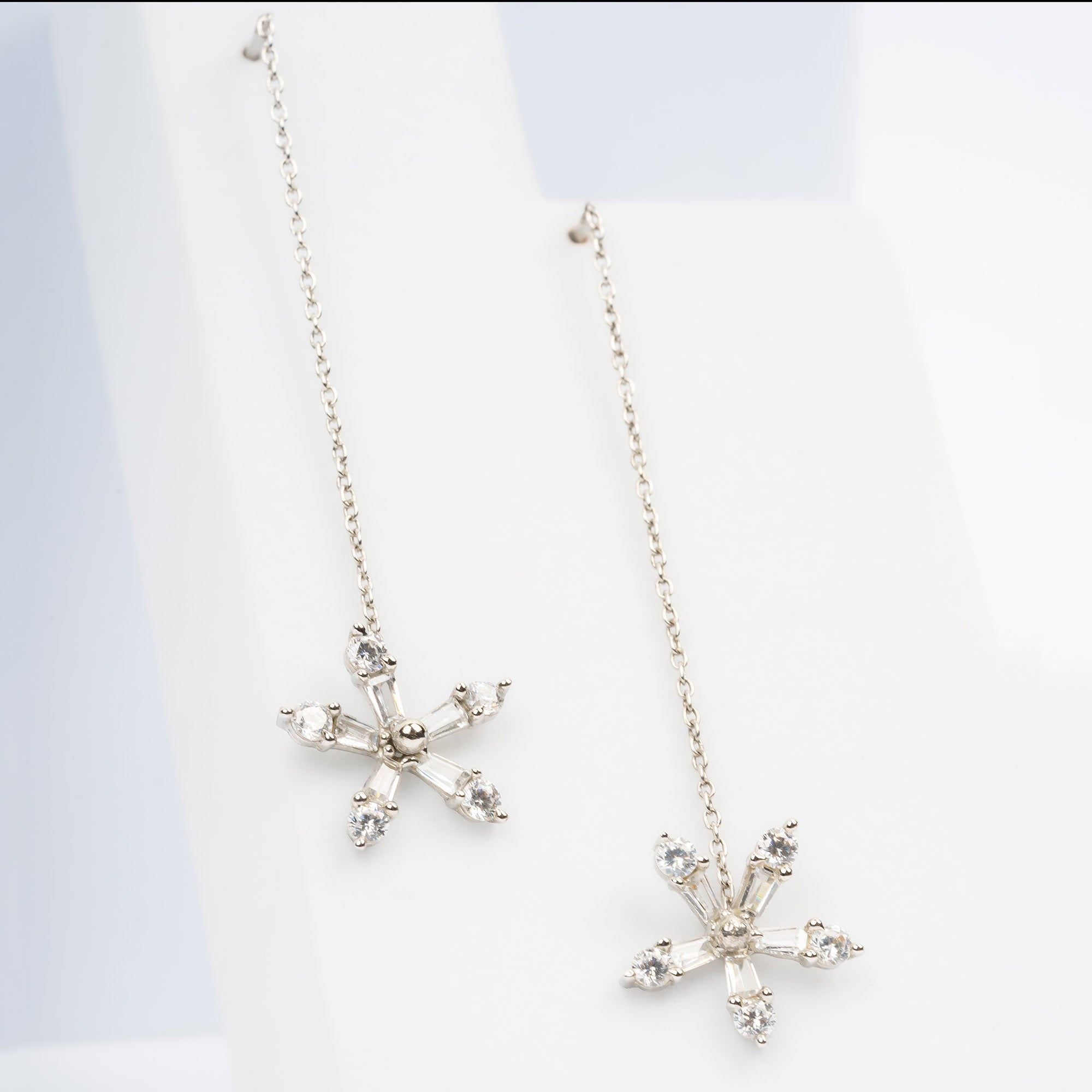 Silver Flower Threader Earrings