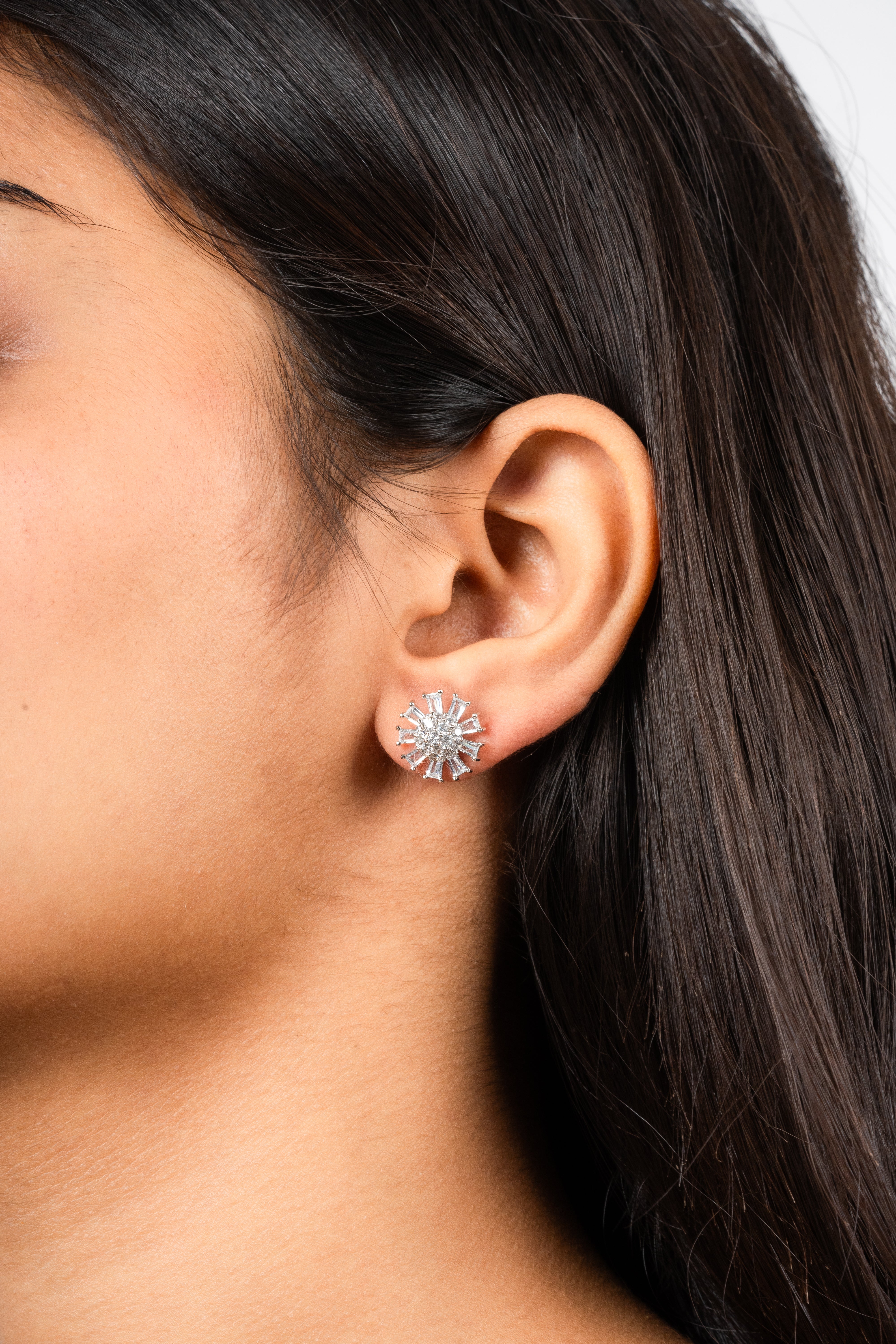 Baguette Diamond Floral Earrings