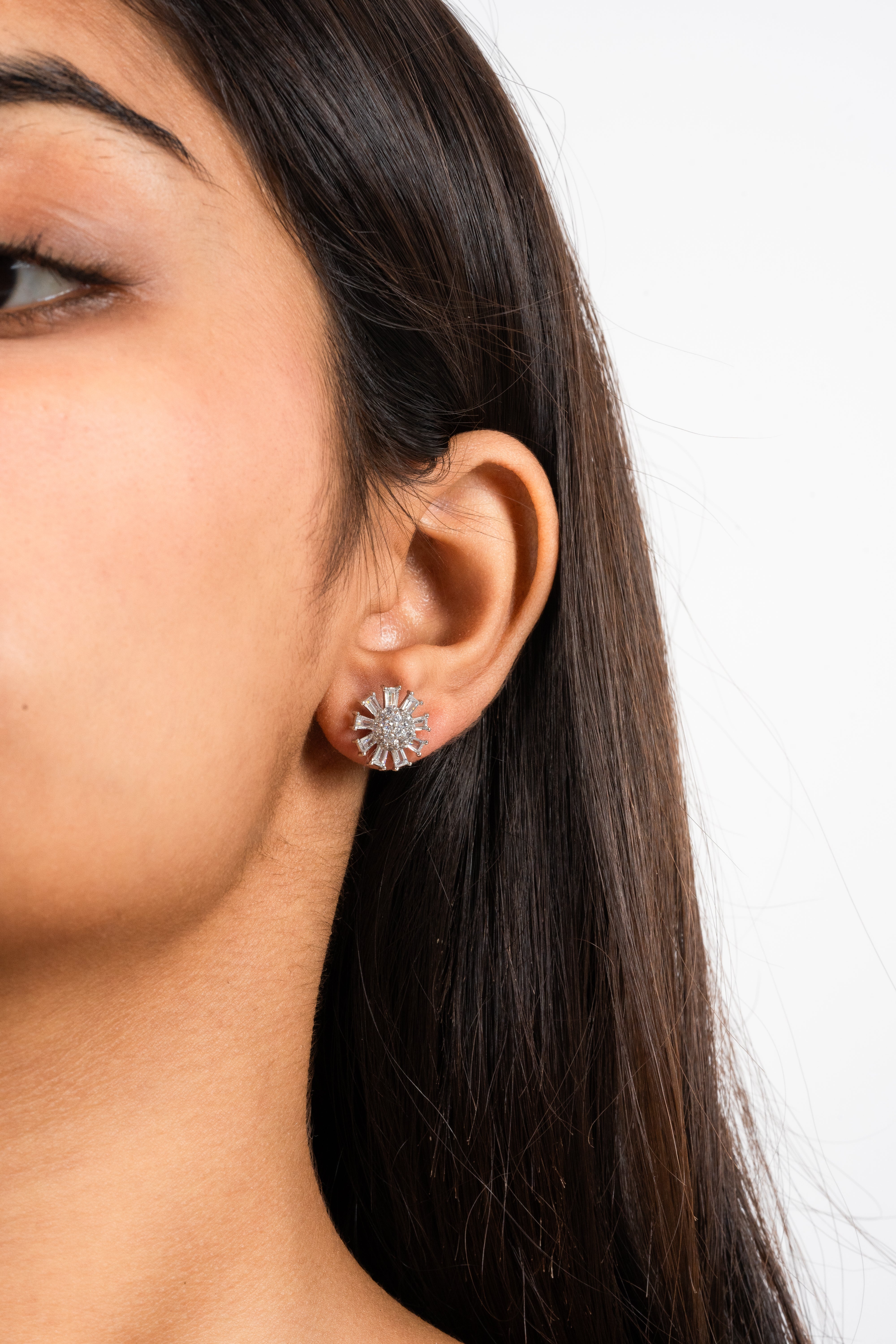 Baguette Diamond Floral Earrings