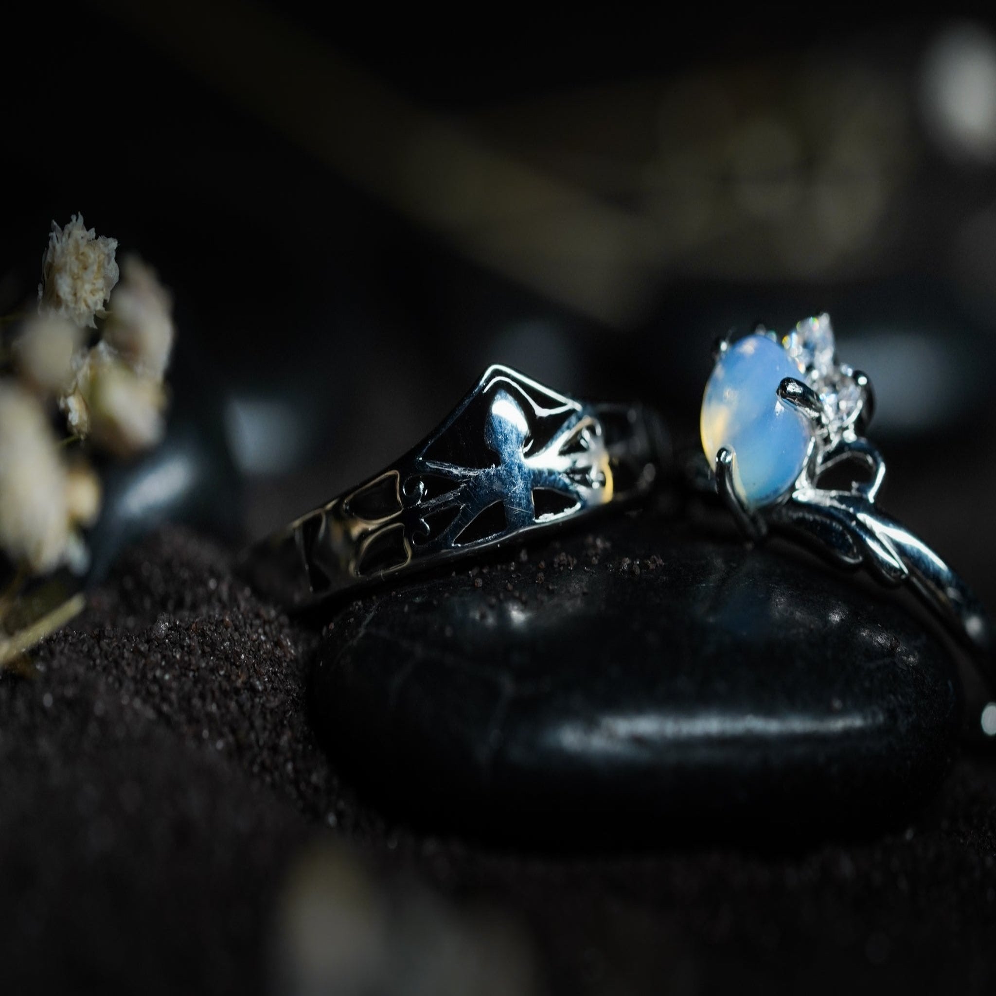 Moonstone majesty adjustable couple ring